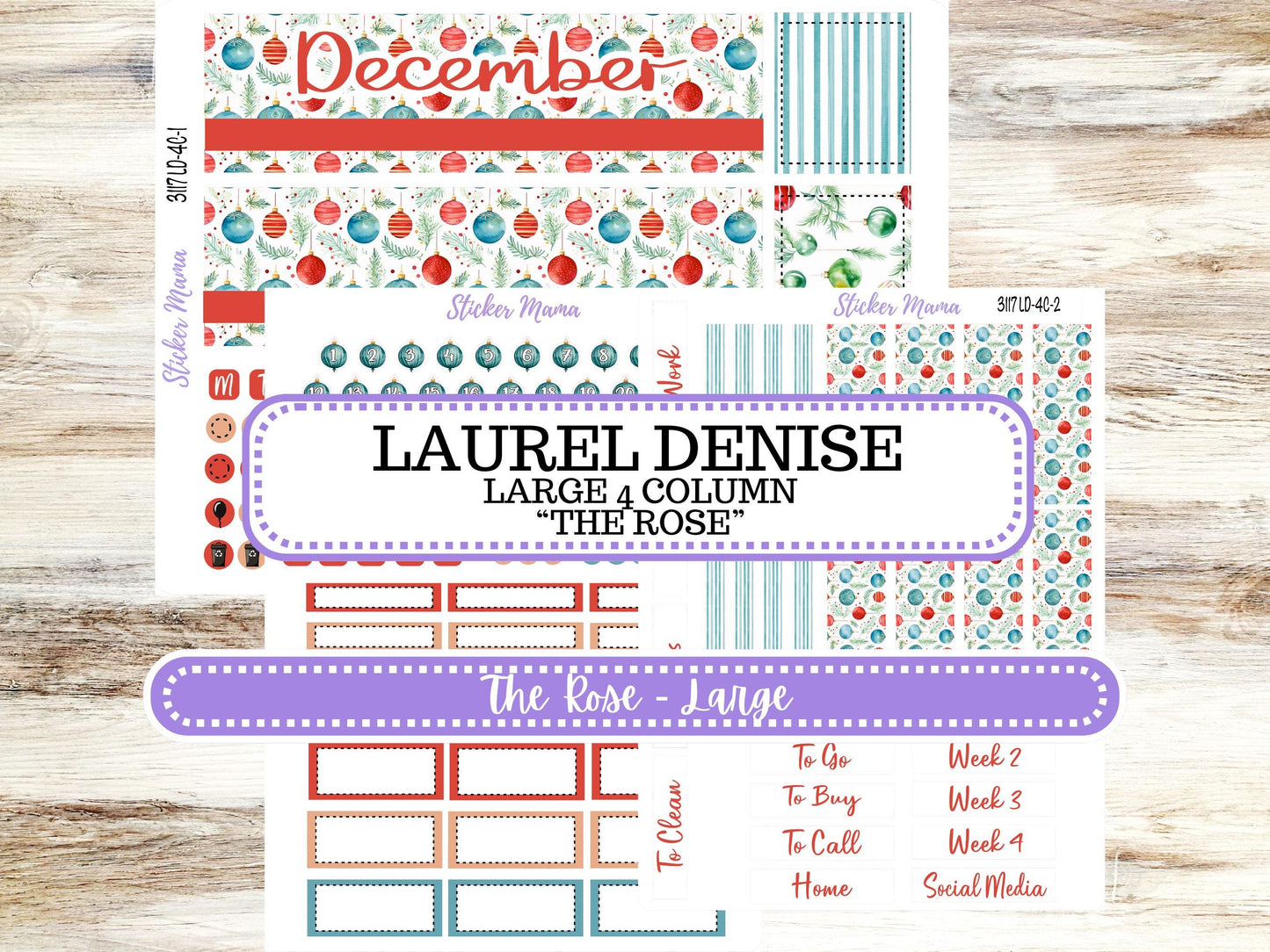 LD "The Rose" Large || 4-COLUMN (formerly project) Planner Kit #3117 || December || Laurel Denise Stickers || 9-25