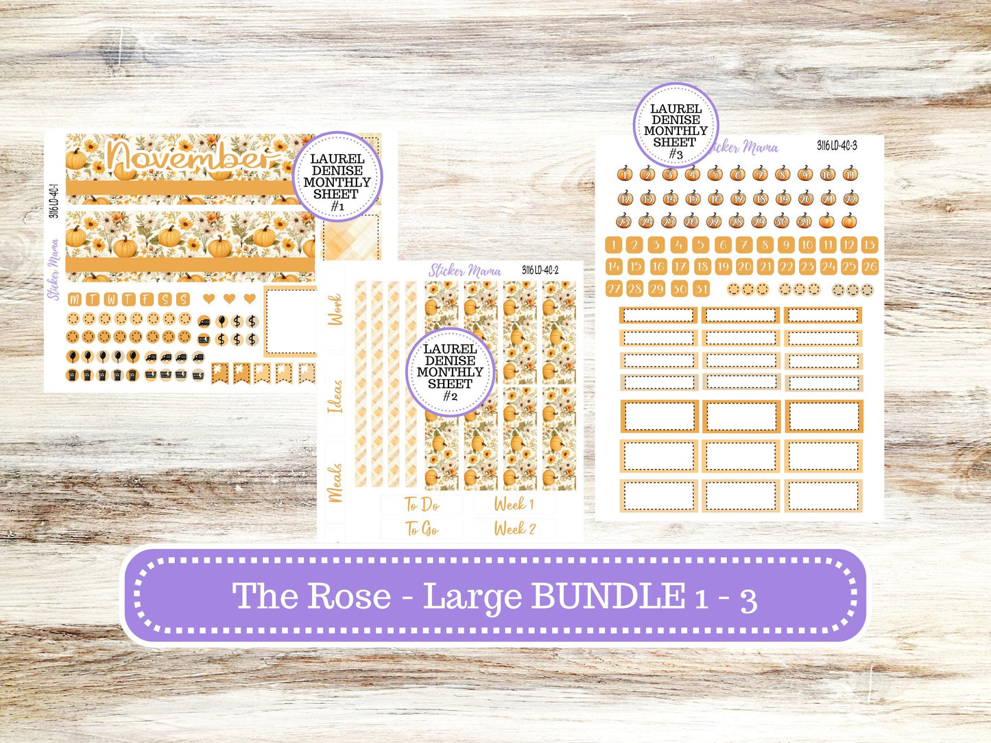 LD "The Rose" Large || 4-COLUMN (formerly project) Planner Kit #3116 || Floral Harvest || Laurel Denise Stickers || 9-25