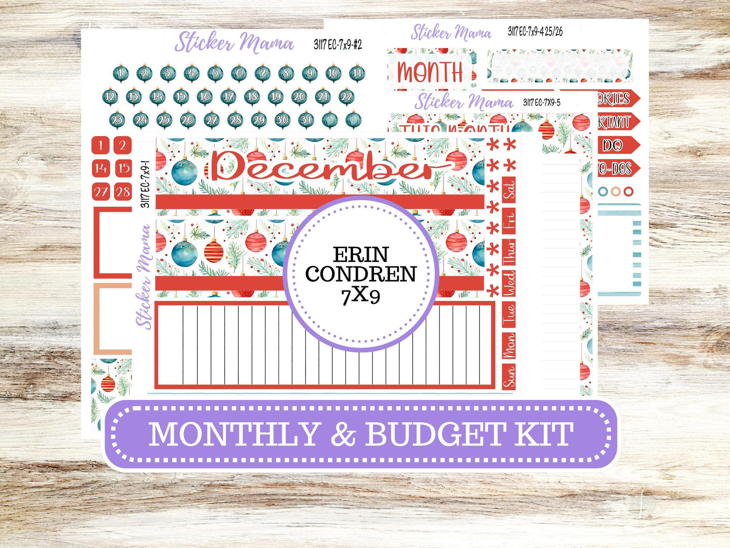 ERIN CONDREN Monthly Kit-3117 || 7X9 || - 7x9 ec December Monthly Kit - December Monthly Planner Kits - Monthly Pages