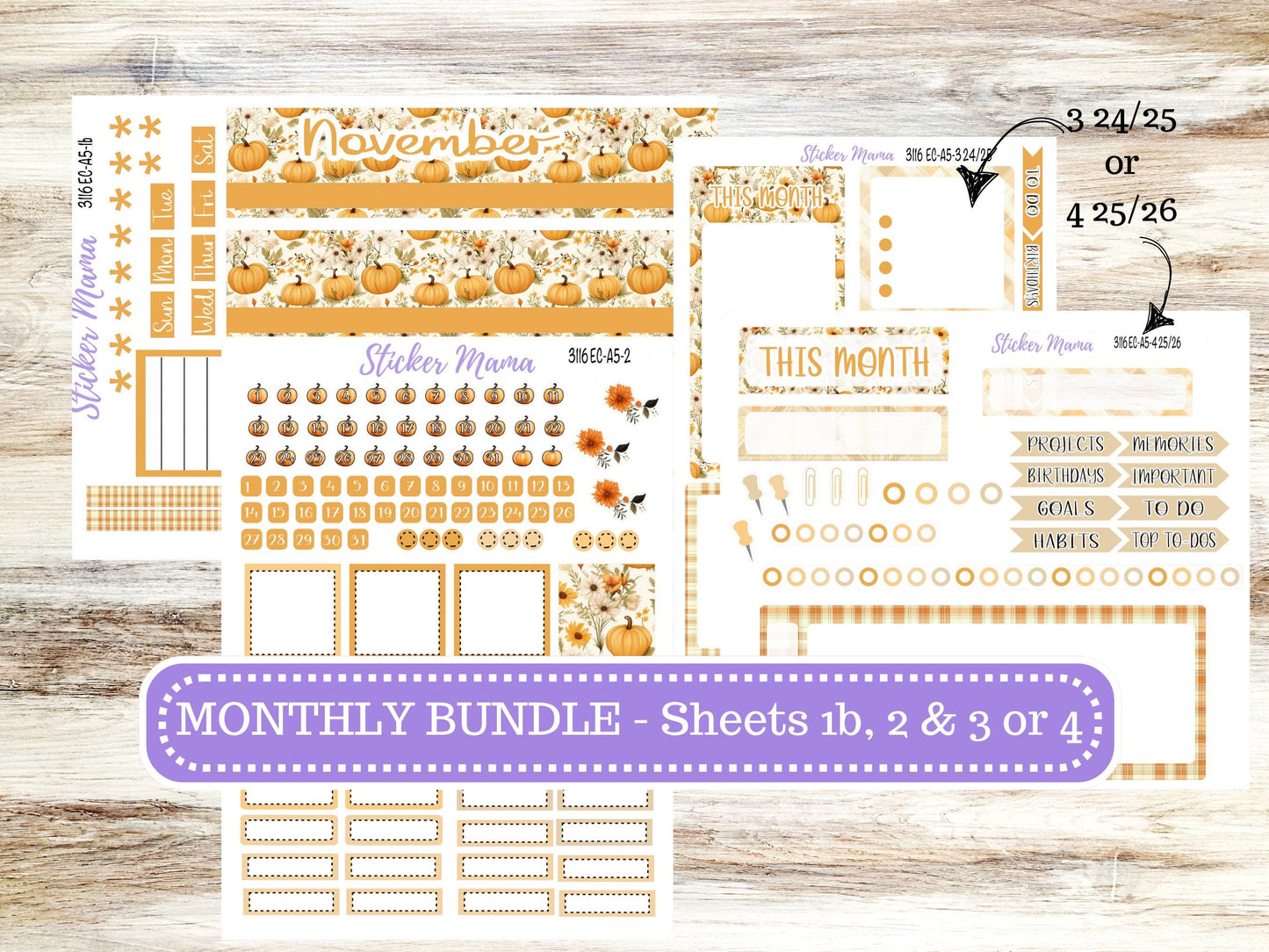 ERIN CONDRE Monthly Kit-3116 || A5 || Floral Harvest Stickers || - ec November Monthly Kit - Monthly Planner Kits - Monthly Budget