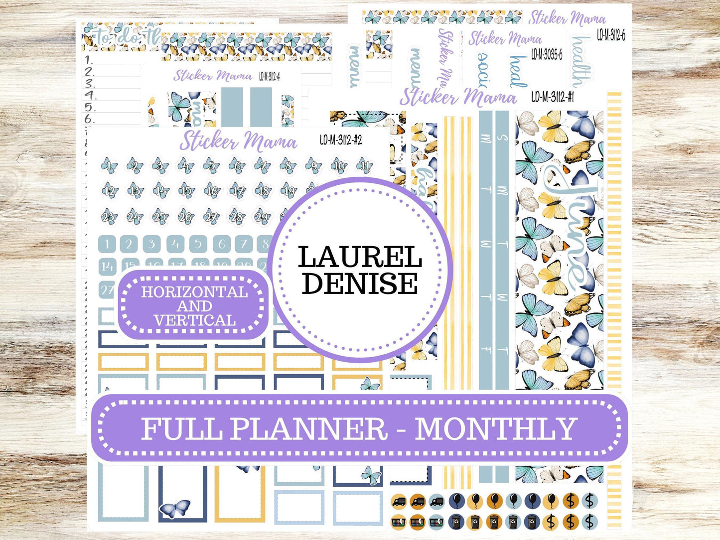 LAUREL DENISE PLANNER Monthly Kit #3112 || Laurel Denise Kit || Ld Stickers || Laurel Denise Horizontal Vertical || Butterfly Bliss