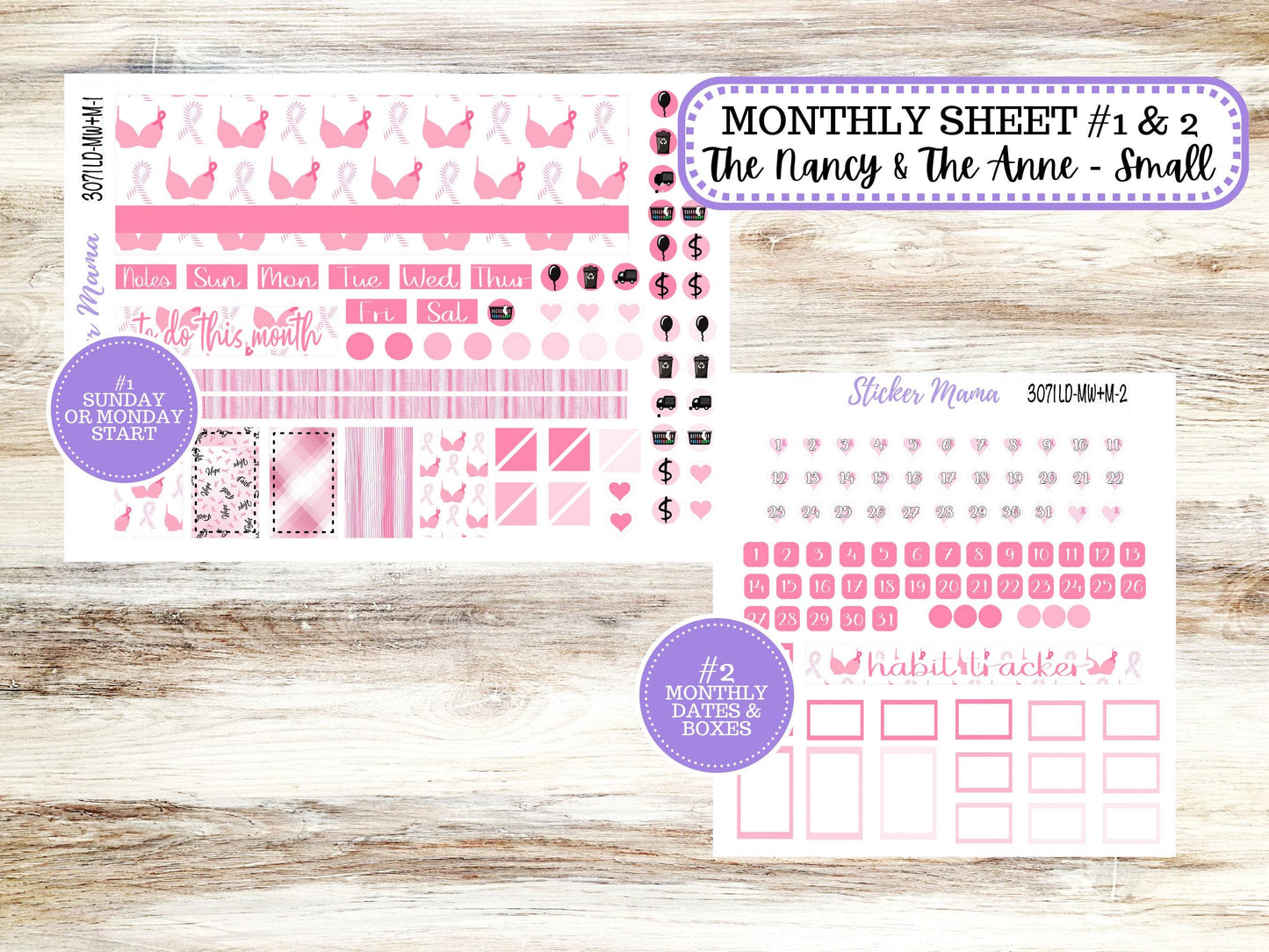 LD SMALL "The Anne" & "The Nancy" || MINI Week + Month Planner Kit #3071 || Laurel Denise Horizontal Vertical || Breast Cancer || Aug 25
