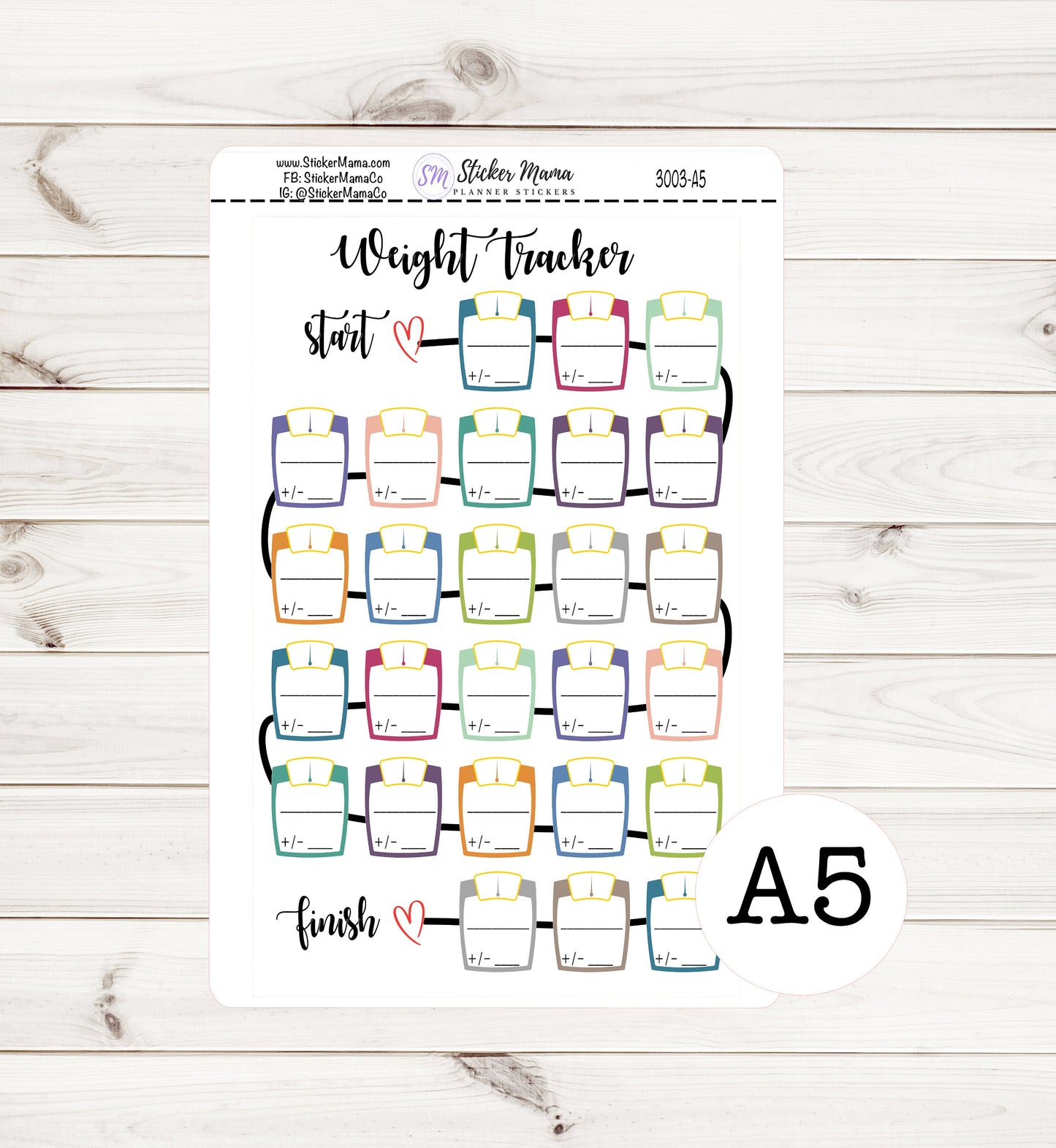 WEIGHT TRACKER NOTE 3003-A5 - Planner Stickers weight tracker sticker track your weight weekly weigh in stickers
