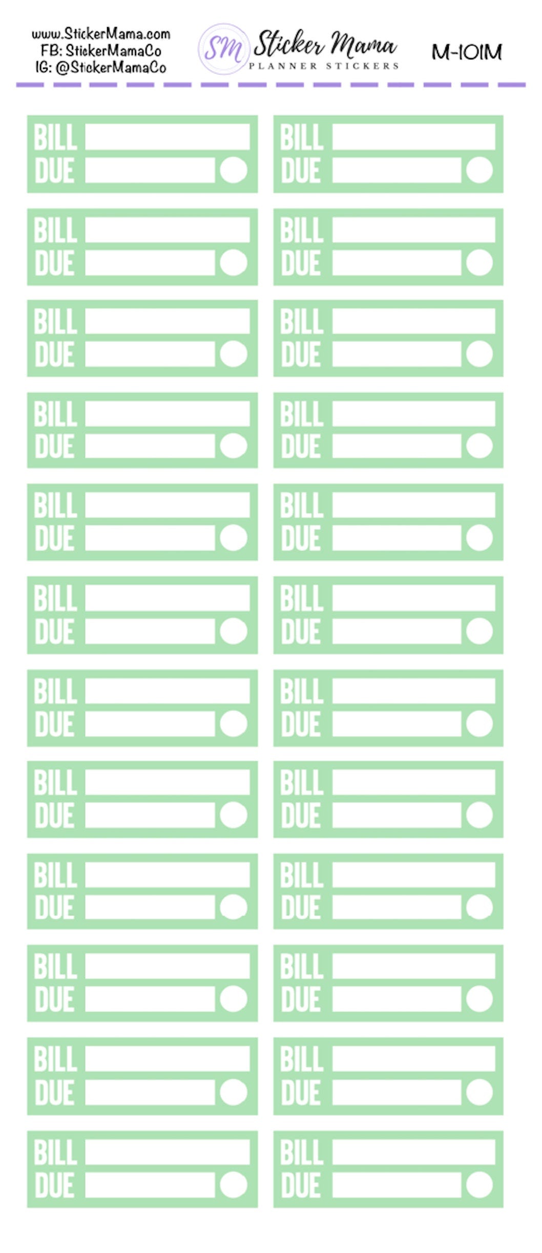 M-101 - BILL PAY STICKERS - Planner Stickers - Bill Pay for Planners
