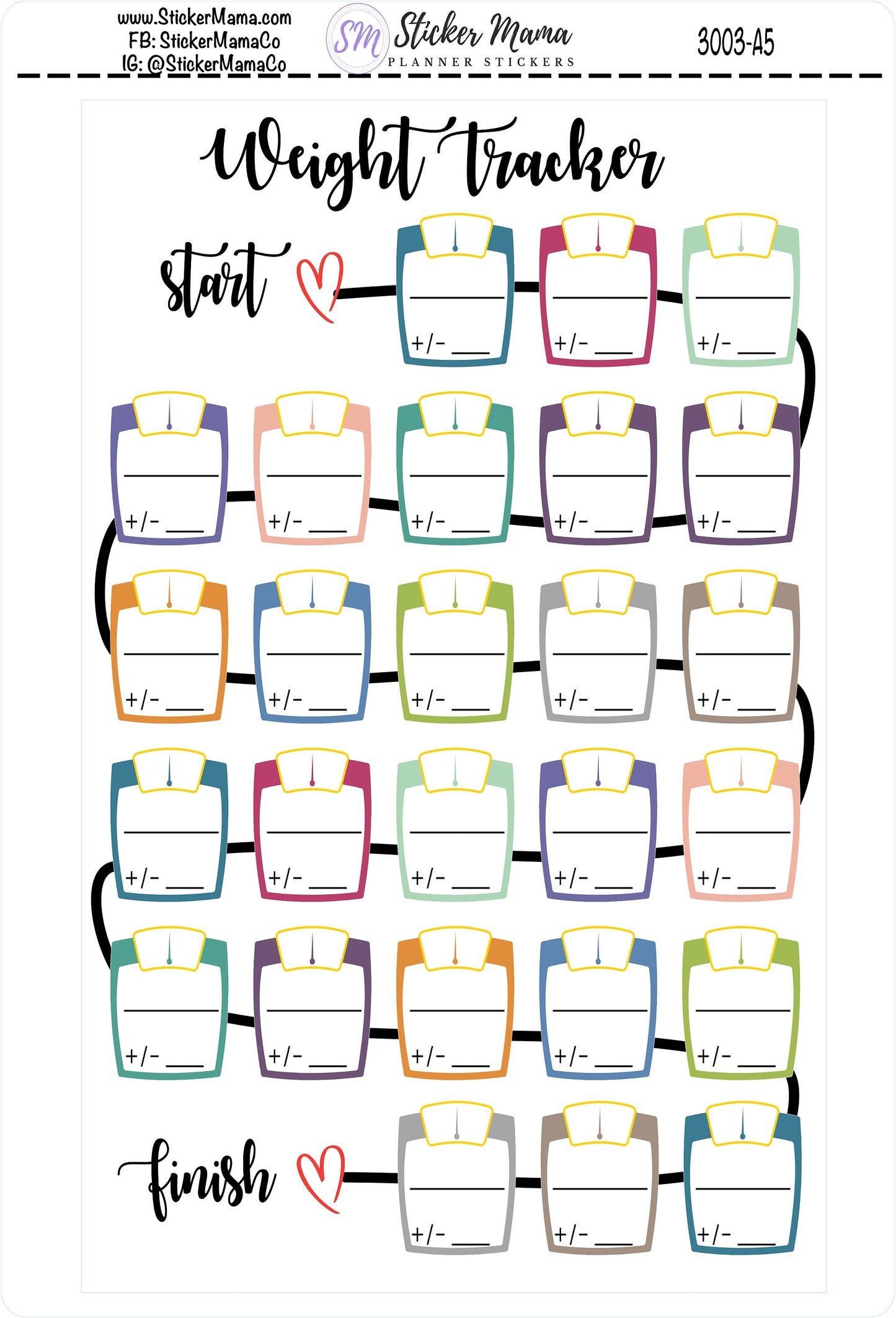 WEIGHT TRACKER NOTE 3003-A5 - Planner Stickers weight tracker sticker track your weight weekly weigh in stickers