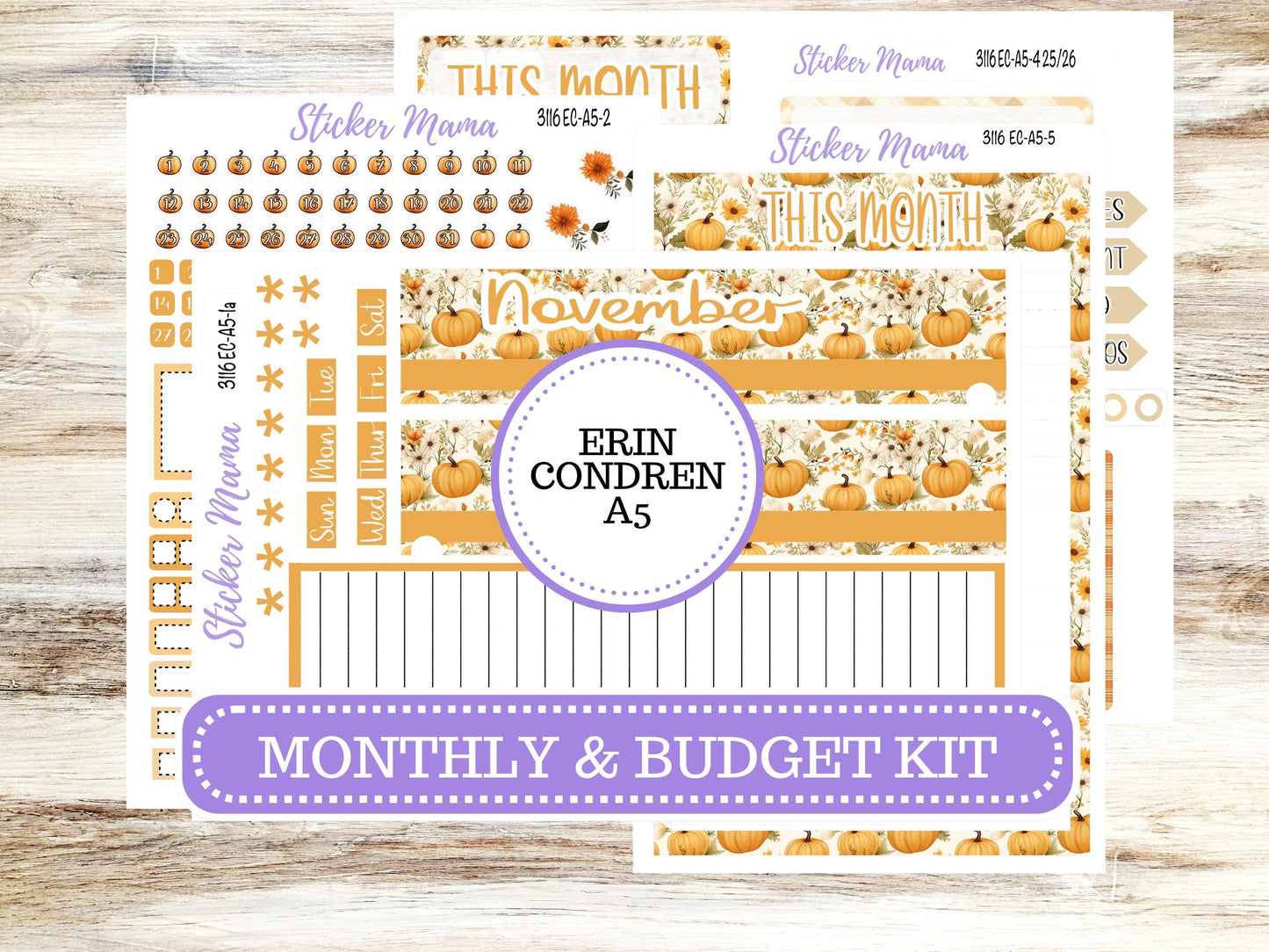 ERIN CONDRE Monthly Kit-3116 || A5 || Floral Harvest Stickers || - ec November Monthly Kit - Monthly Planner Kits - Monthly Budget