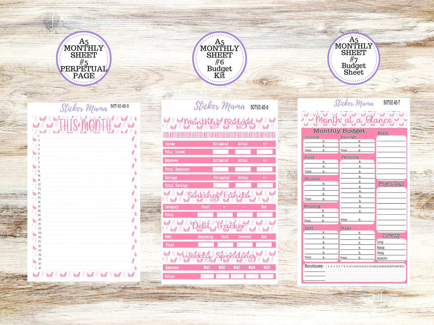3071 -A5 - BREAST CANCER - ec Undated MONTHLY Kit - Undated Monthly Planner Kits - Undated Monthly Pages