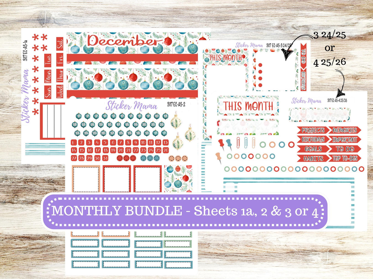 ERIN CONDRE Monthly Kit-3117 || A5 || Stickers || - ec December Monthly Kit - Monthly Planner Kits - Monthly Budget