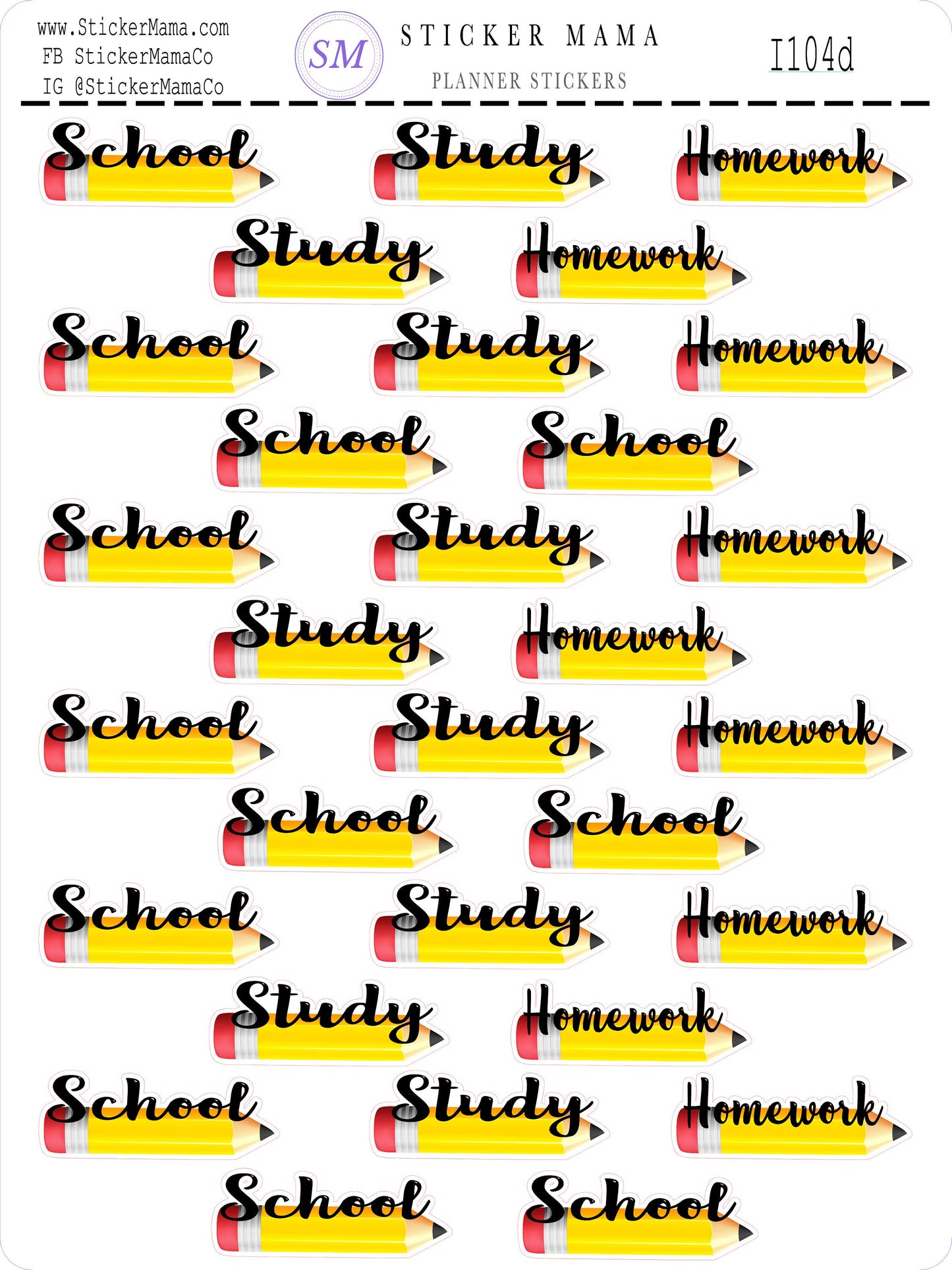 PENCIL PLANNER STICKERS I104, Study Stickers Homework Stickers School Work Stickers Pencil Stickers Pencil Icon Stickers Studying Stickers