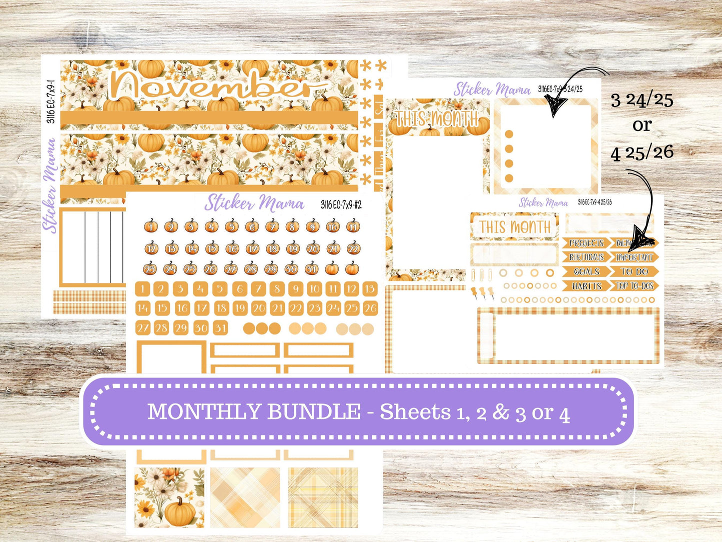 ERIN CONDREN Monthly Kit-3116 || 7X9 || Floral Harvest - 7x9 ec November Monthly Kit - November Monthly Planner Kits - Monthly Pages