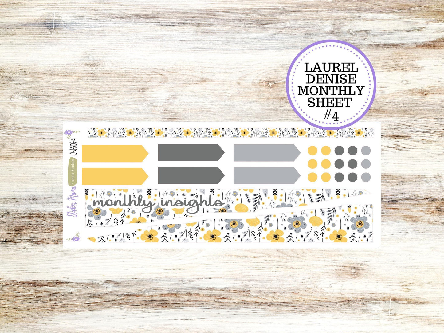 LAUREL DENISE MONTHLY Planner Kit #3109 || Laurel Denise Stickers Kit || Horizontal Vertical || Grey and Yellow Floral || May