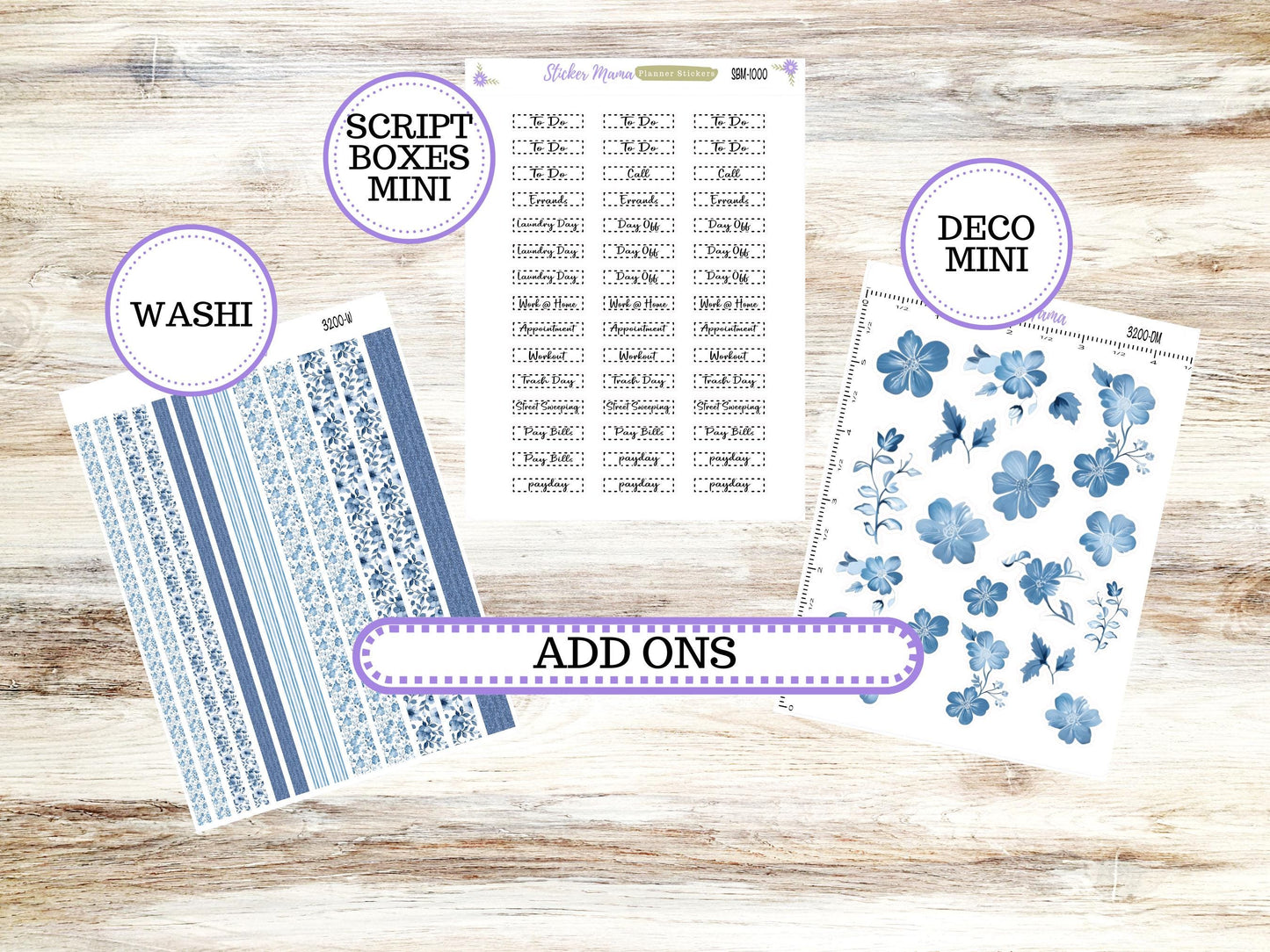 LD SMALL "The Anne" & "The Nancy" || MINI Week + Month Planner #3200 Blue Blossom || Laurel Denise Horizontal Vertical || 11-25
