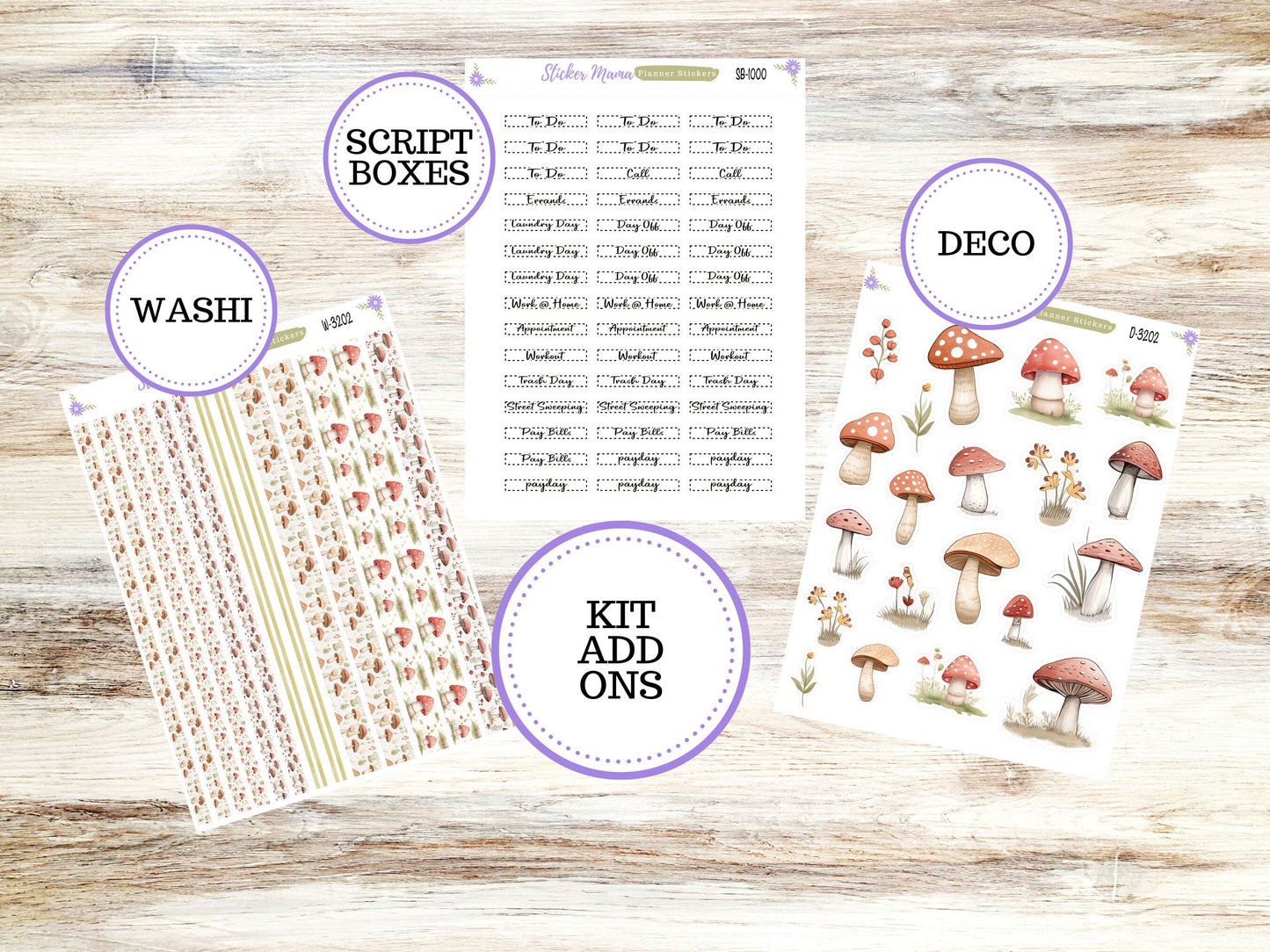 ERIN CONDREN 7x9 Compact Vertical-Kit #3202 || Mushroom Bloom - Planner Stickers - Erin Condren Compact Vertical Weekly Kit