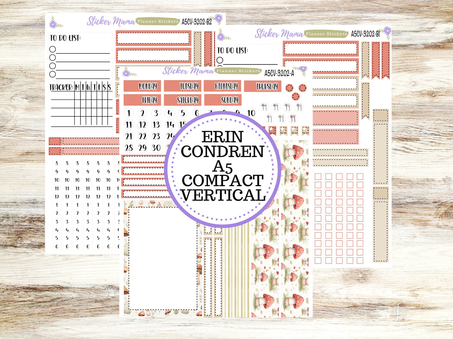 ERIN CONDREN A5 Compact Vertical-Kit #3202 || Mushroom Bloom - Planner Stickers - Erin Condren Compact Vertical Weekly Kit