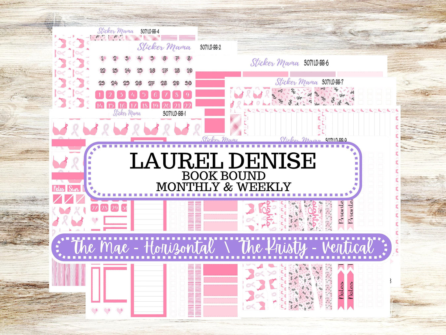 LD BOOK-BOUND Planner Kit #3071 || The Mae || The Kristy || Breast Cancer || Laurel Denise Sticker Kit || Aug 25