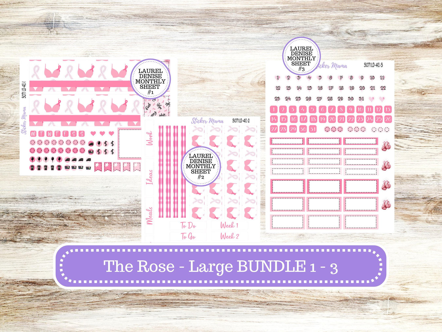 LD "The Rose" Large || 4-COLUMN (formerly project) Planner Kit #3071 || Breast Cancer || Laurel Denise Stickers || Aug 25