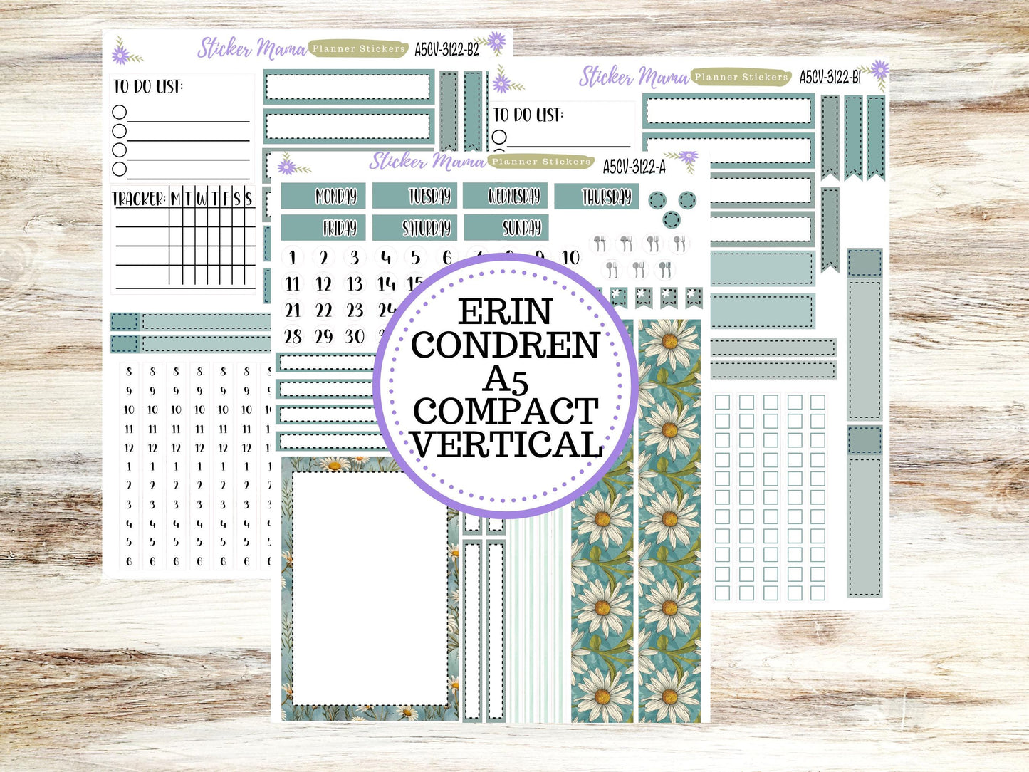 ERIN CONDREN A5 Compact Vertical-Kit #3122 || Vintage Bloom - Planner Stickers - Erin Condren Compact Vertical Weekly Kit
