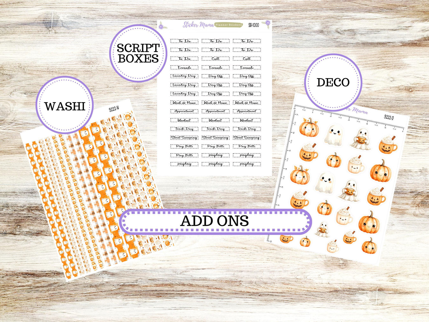 Laurel Denise Large Nancy & Large Anne Planner Sticker Kit | Vertical Horizontal Week + Month | October Cozy Ghost 3222 | 7-26
