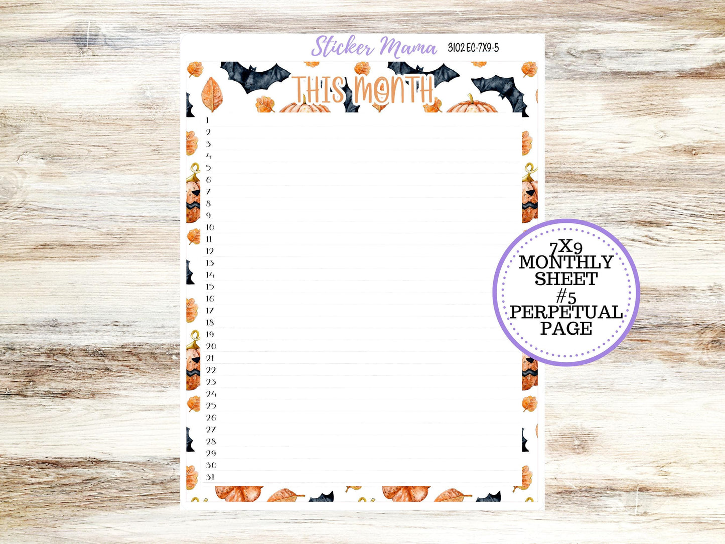 ERIN CONDREN Monthly Kit-3102 || 7X9 || Pumpkin Town - 7x9 ec October Monthly Kit - October Monthly Planner Kits - Monthly Pages