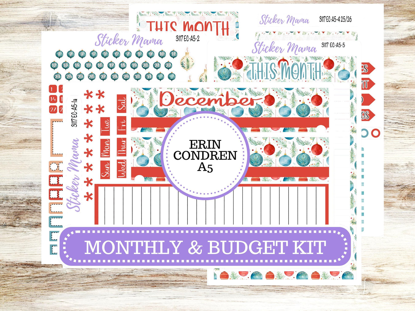 ERIN CONDRE Monthly Kit-3117 || A5 || Stickers || - ec December Monthly Kit - Monthly Planner Kits - Monthly Budget