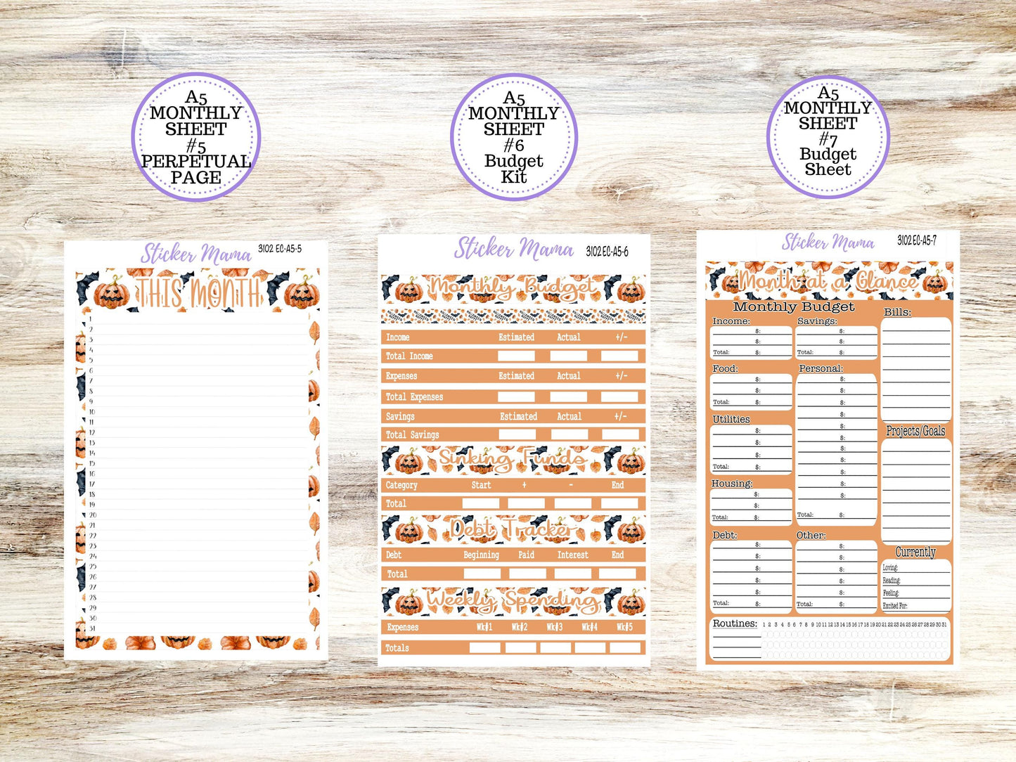 ERIN CONDRE Monthly Kit-3102 || A5 || Pumpkin Town Stickers || - ec October Monthly Kit - Monthly Planner Kits - Monthly Budget