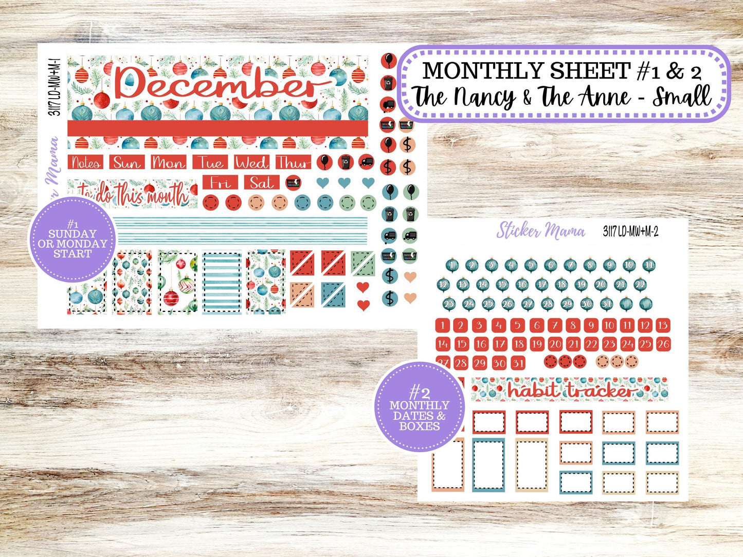 LD SMALL "The Anne" & "The Nancy" || MINI Week + Month Planner Kit #3117 || Laurel Denise Horizontal Vertical || December || 9-25