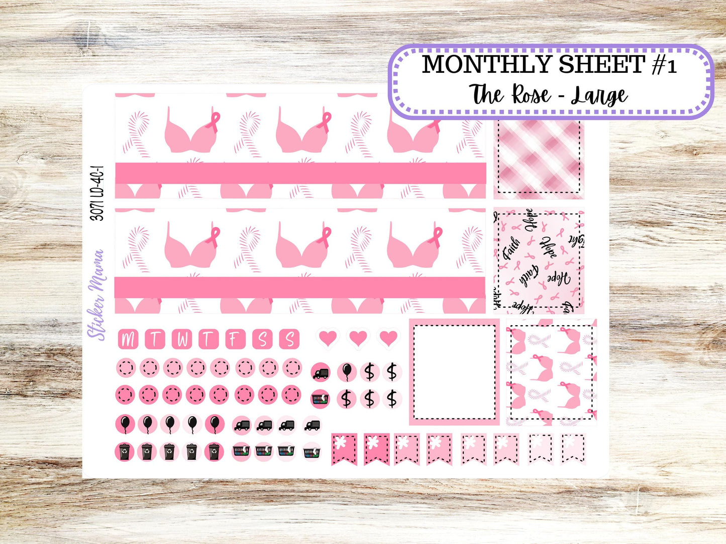 LD "The Rose" Large || 4-COLUMN (formerly project) Planner Kit #3071 || Breast Cancer || Laurel Denise Stickers || Aug 25