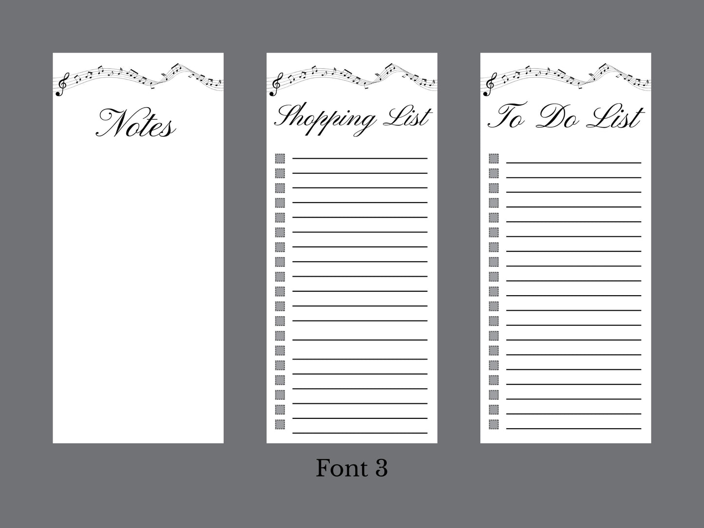 Music Sheet Notepads | Set of Three | 3.5 x 8 | To Do List | Shopping List | Notes