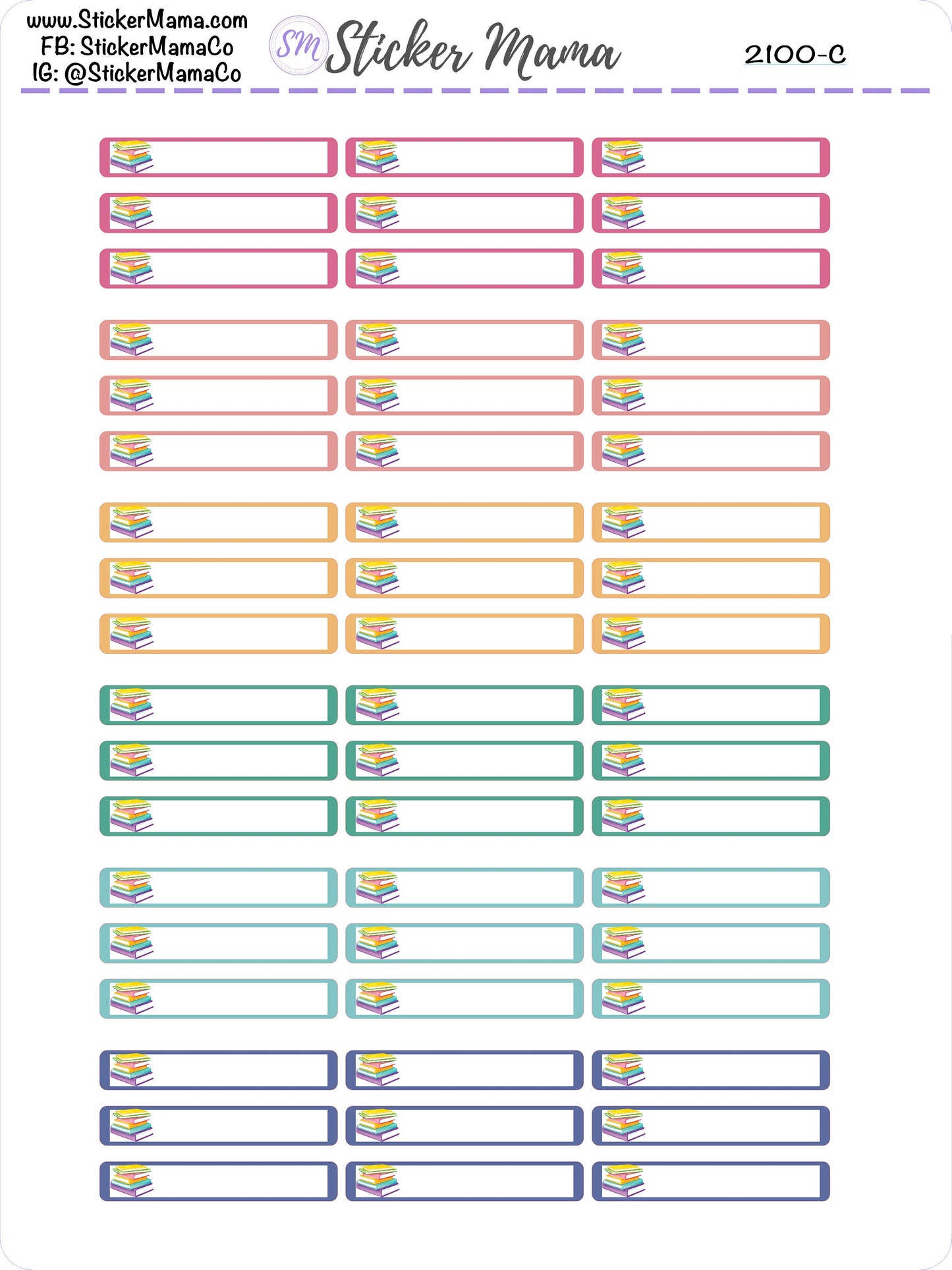 2100 - STACK OF BOOKS Planner Basic Label Stickers - Study Stickers - School Stickers - Book Stickers