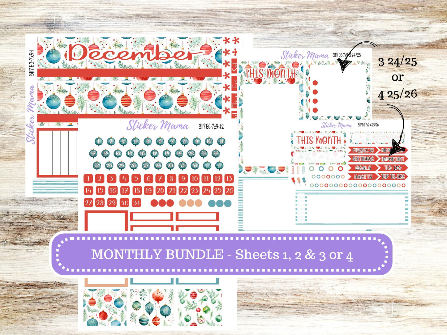 ERIN CONDREN Monthly Kit-3117 || 7X9 || - 7x9 ec December Monthly Kit - December Monthly Planner Kits - Monthly Pages