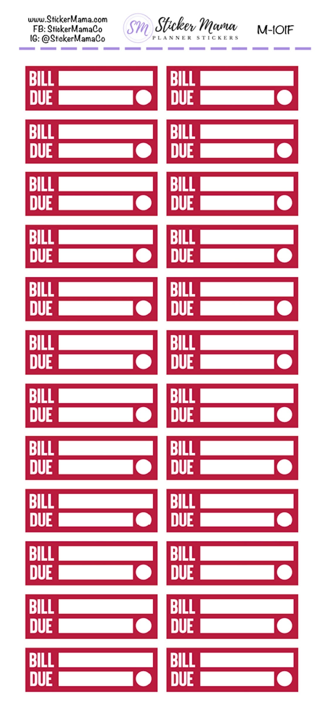M-101 - BILL PAY STICKERS - Planner Stickers - Bill Pay for Planners