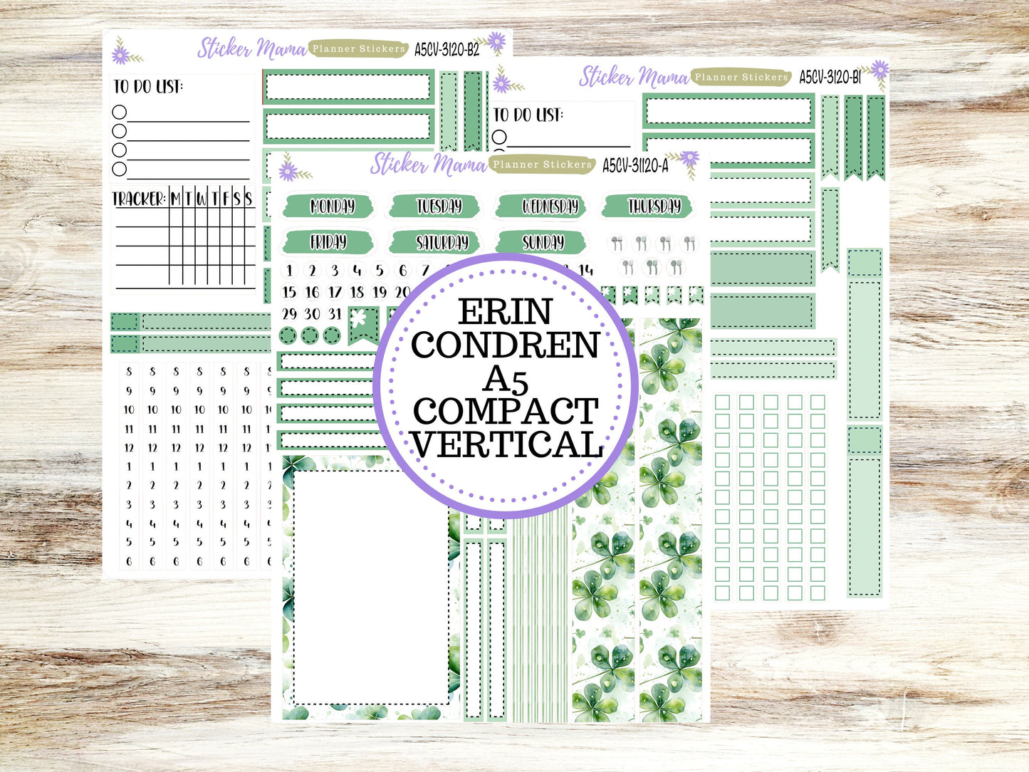 ERIN CONDREN A5 Compact Vertical-Kit #3120 || Shamrock Magic - Planner Stickers - Erin Condren Compact Vertical Weekly Kit
