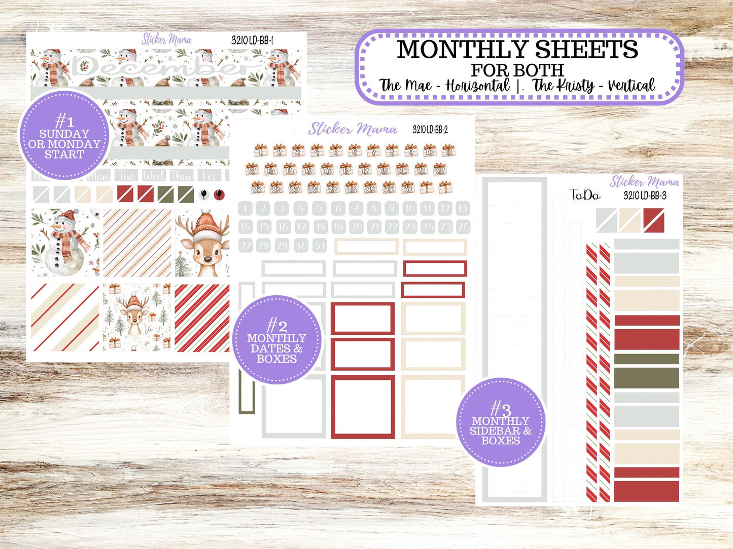 LD BOOK-BOUND Planner Kit #3210 || The Mae || The Kristy || Frosty Friends || December Laurel Denise Sticker Kit || 9-25