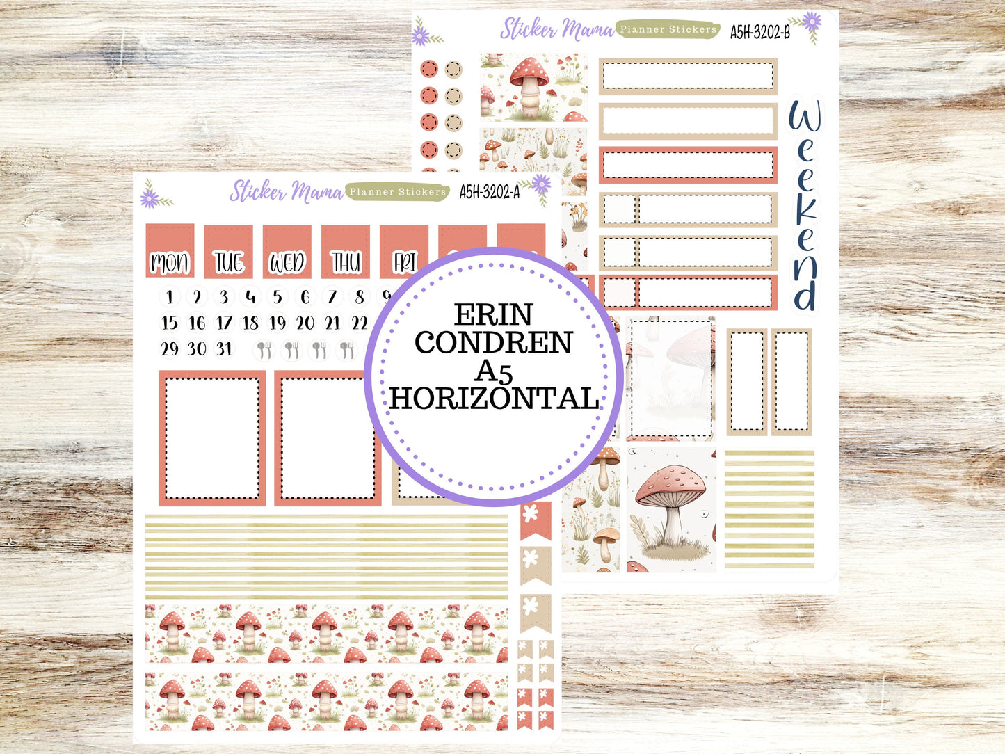 ERIN CONDREN A5 Horizontal || #3202 || Mashroom Bloom Kit || A5 Weekly Kit || Planner Stickers || Erin Condren A5 Horizontal Weekly Kit