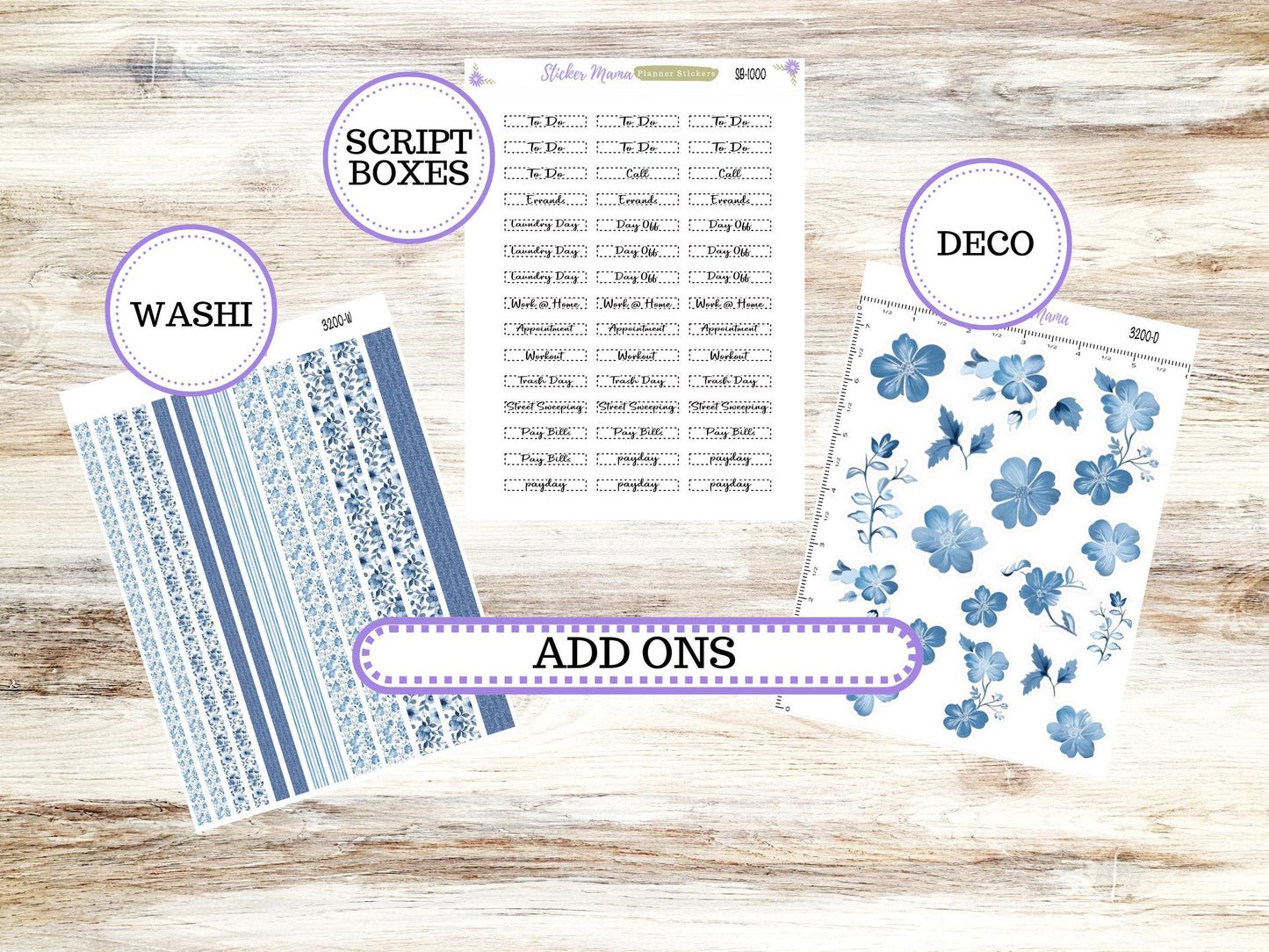LD “The Nancy & Anne” Large || Week + Month PLANNER Monthly Kit #3200 Blue Blossom || Horizontal Vertical Kit || Choose Your Month || 12-25