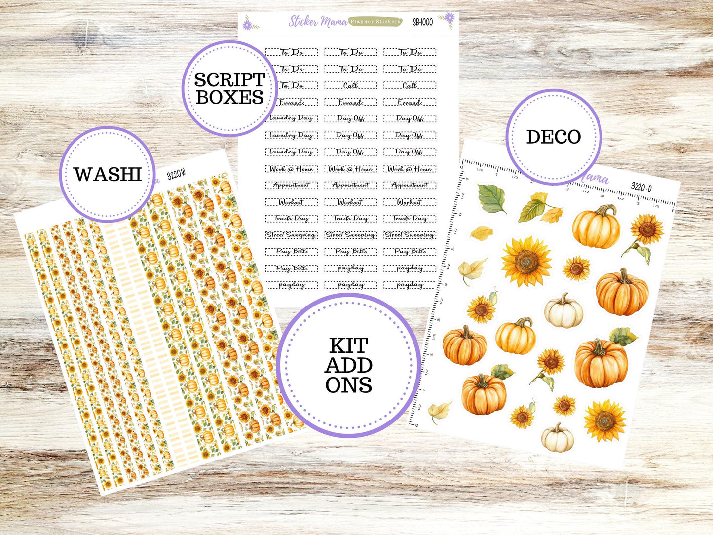Simple 1.5 inch Planner Sticker Kits | Sunflower Harvest 3220