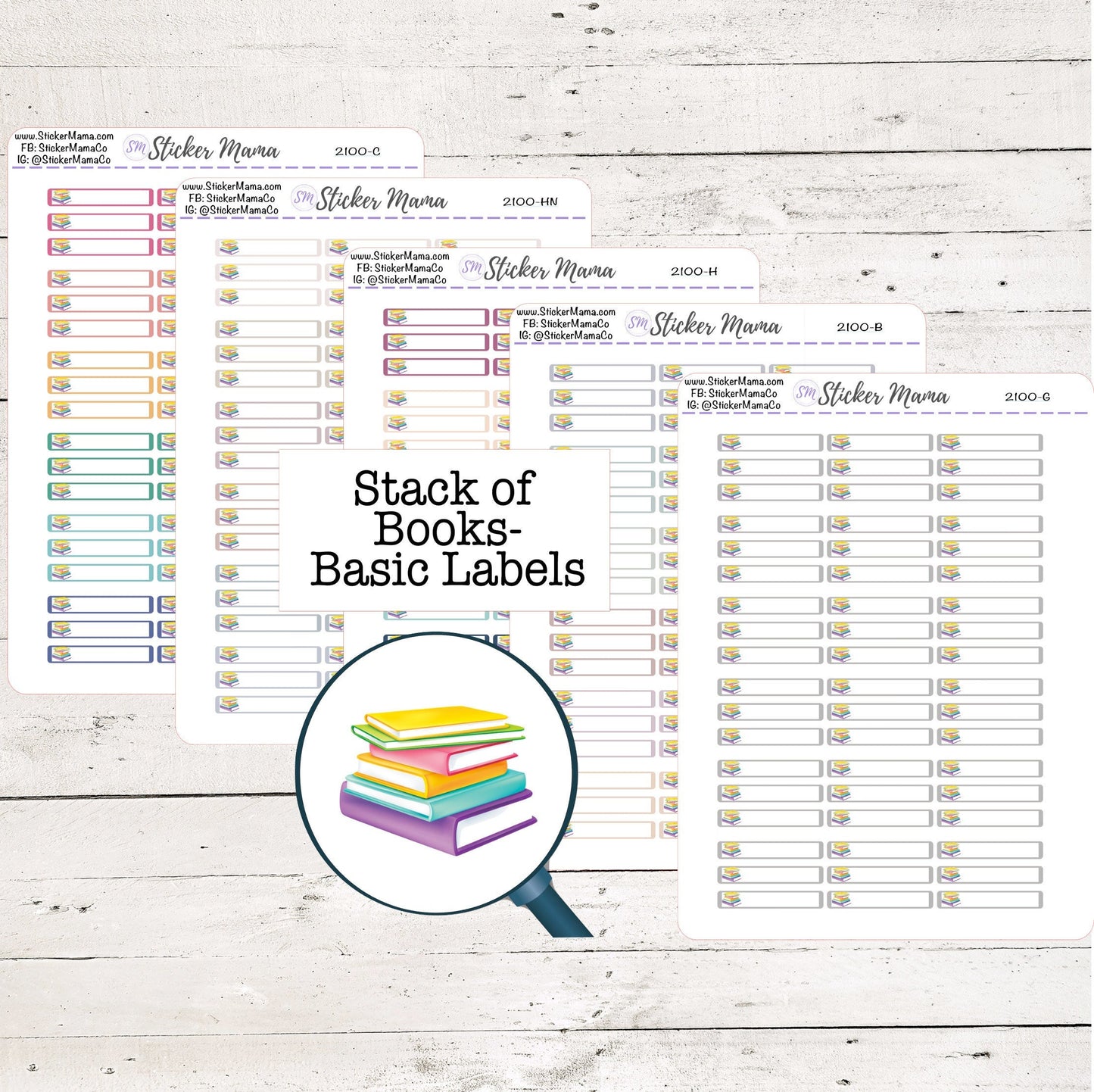 2100 - STACK OF BOOKS Planner Basic Label Stickers - Study Stickers - School Stickers - Book Stickers