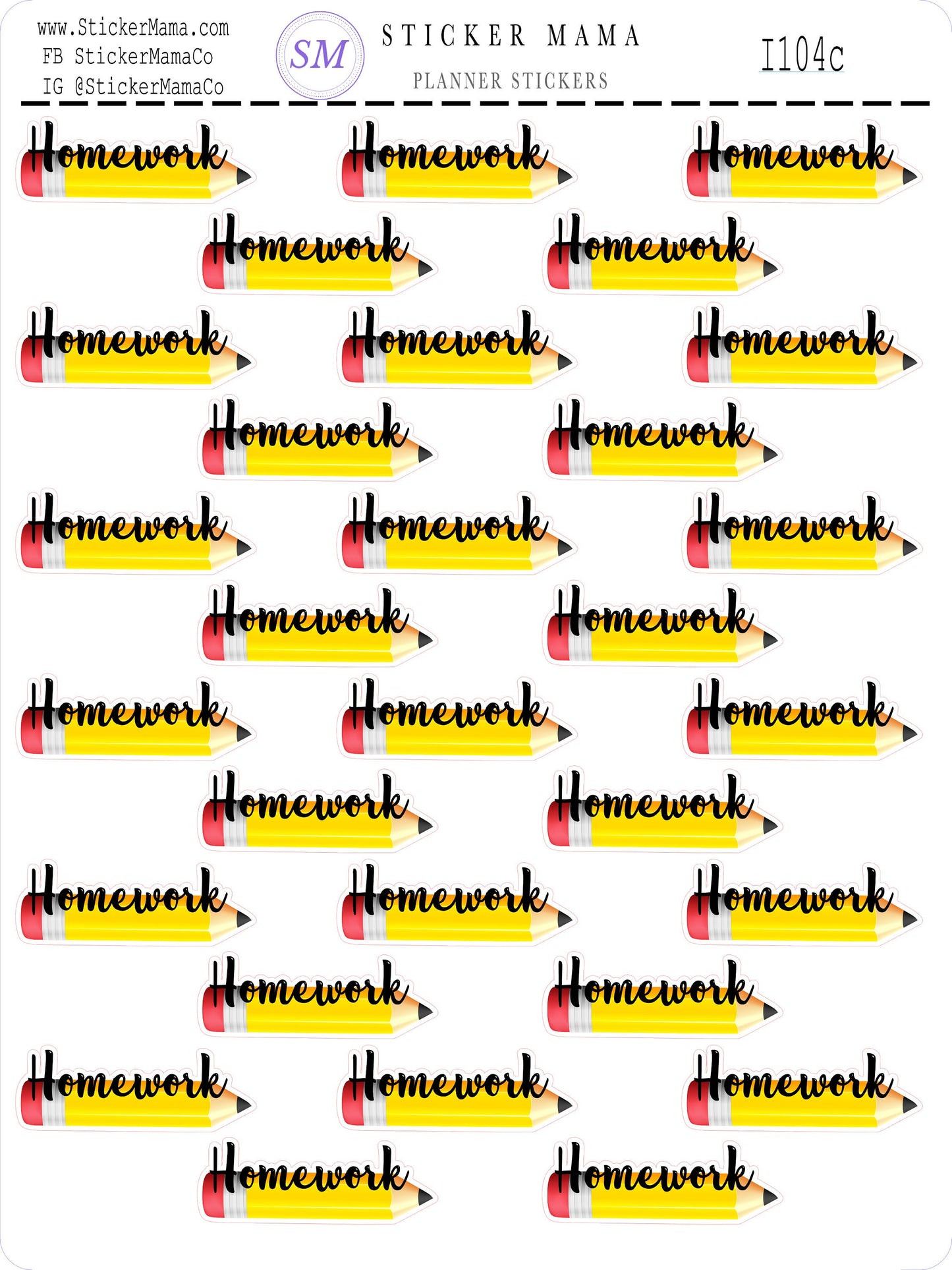PENCIL PLANNER STICKERS I104, Study Stickers Homework Stickers School Work Stickers Pencil Stickers Pencil Icon Stickers Studying Stickers