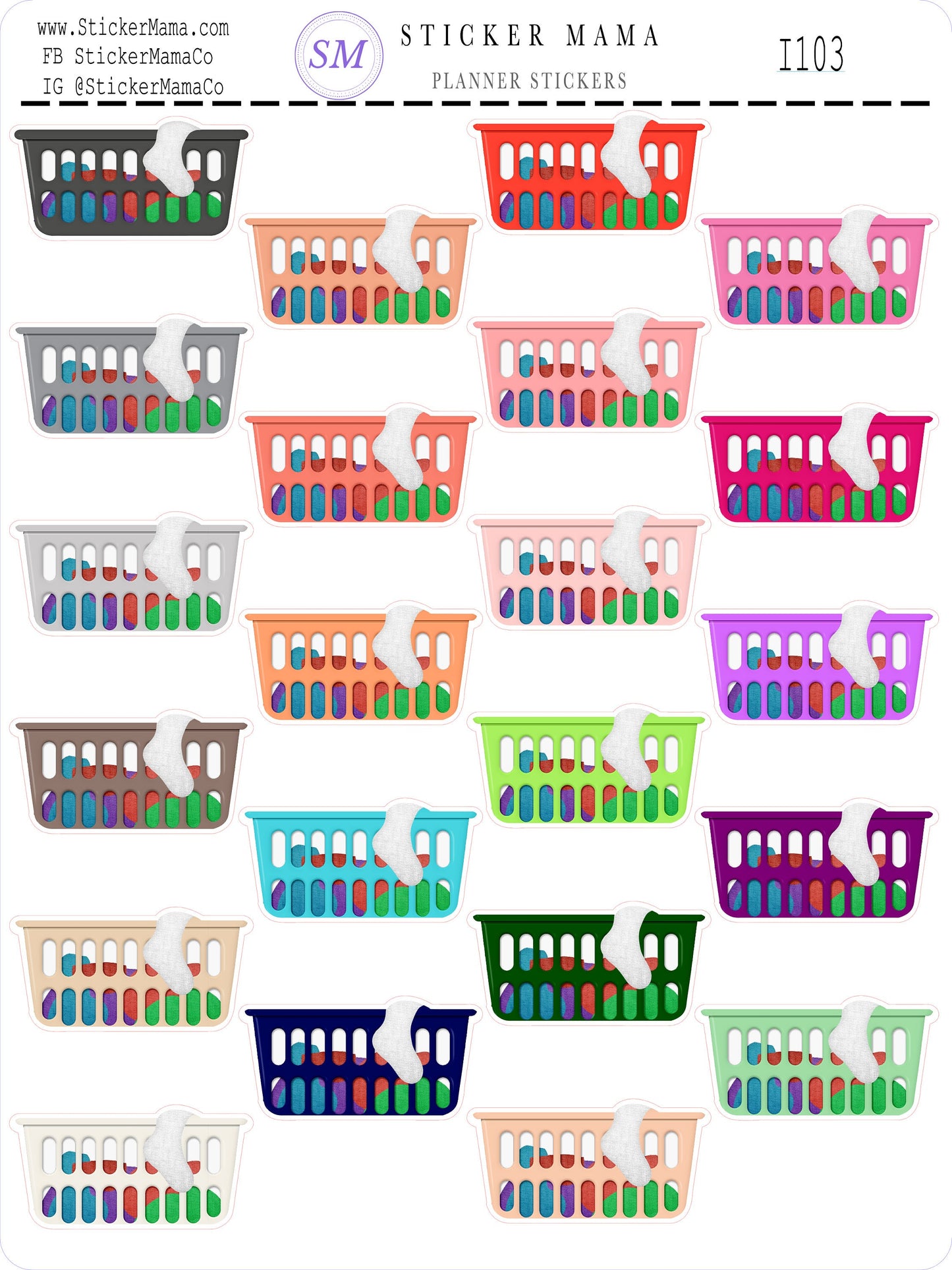 LAUNDRY BASKETS STICKERS I103 Stickers for Laundry Stickers Planner Stickers Eclp Hourly Planner Laundry Baskets Stickers Stickers
