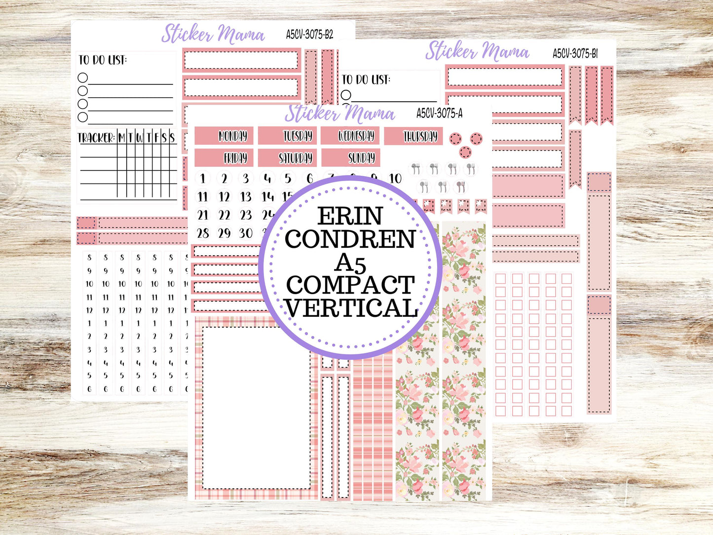 ERIN CONDREN A5 Compact Vertical-Kit #3075 || Shabby Chic Roses - Planner Stickers - Erin Condren Compact Vertical Weekly Kit