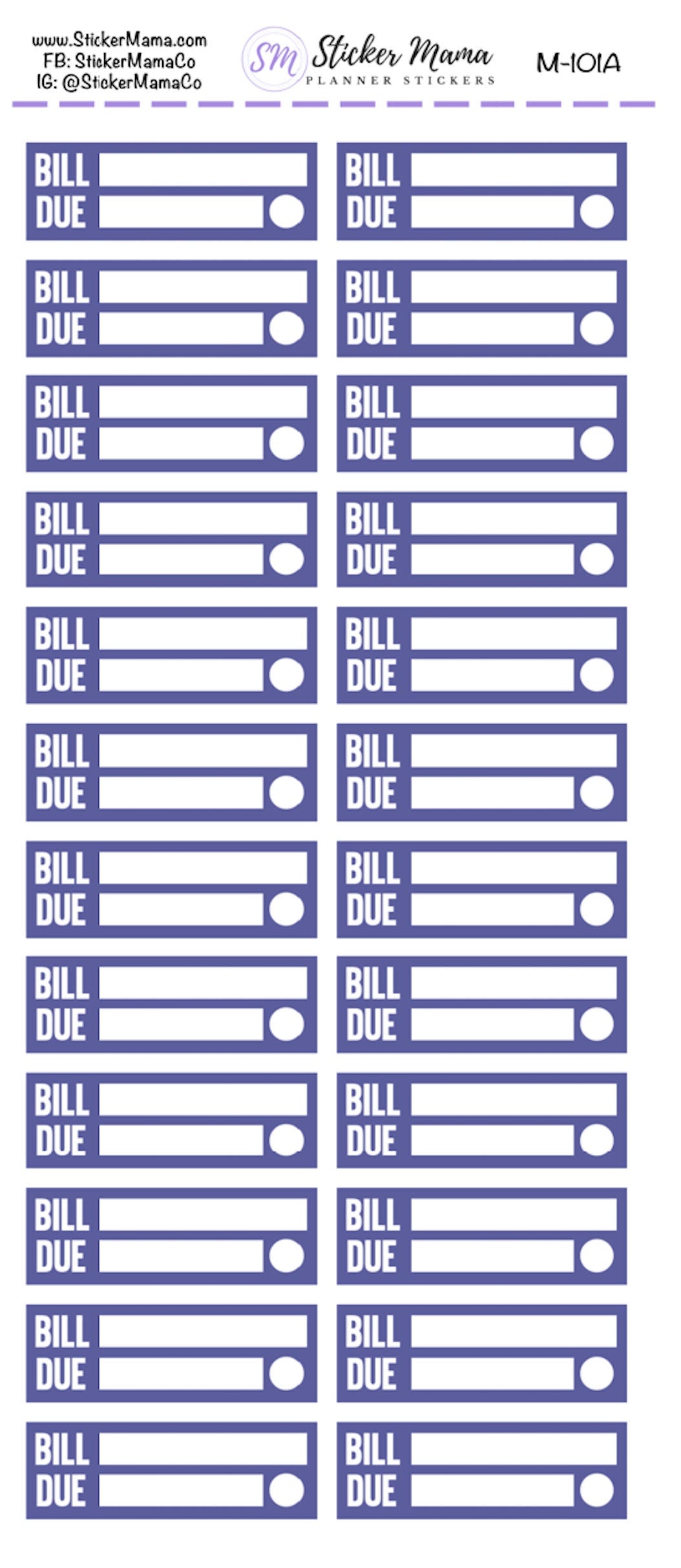 M-101 - BILL PAY STICKERS - Planner Stickers - Bill Pay for Planners