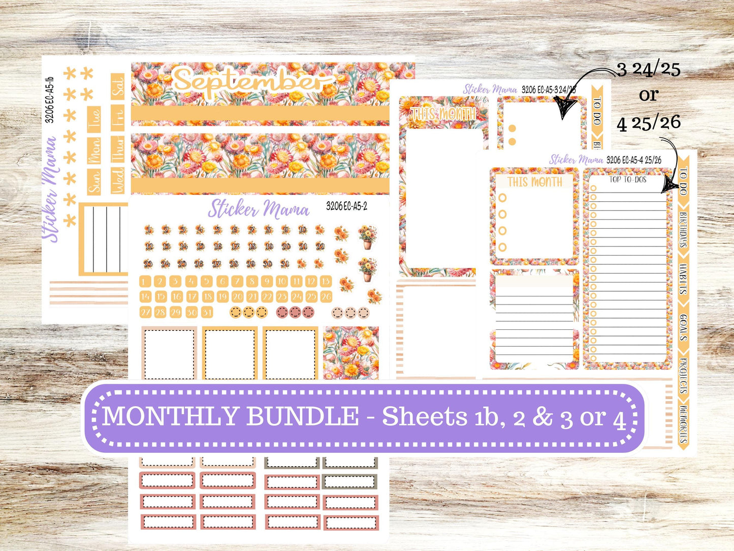 ERIN CONDRE Monthly Kit-3206 || A5 || Falling Colors Stickers || - ec September Monthly Kit - Monthly Planner Kits - Monthly Budget