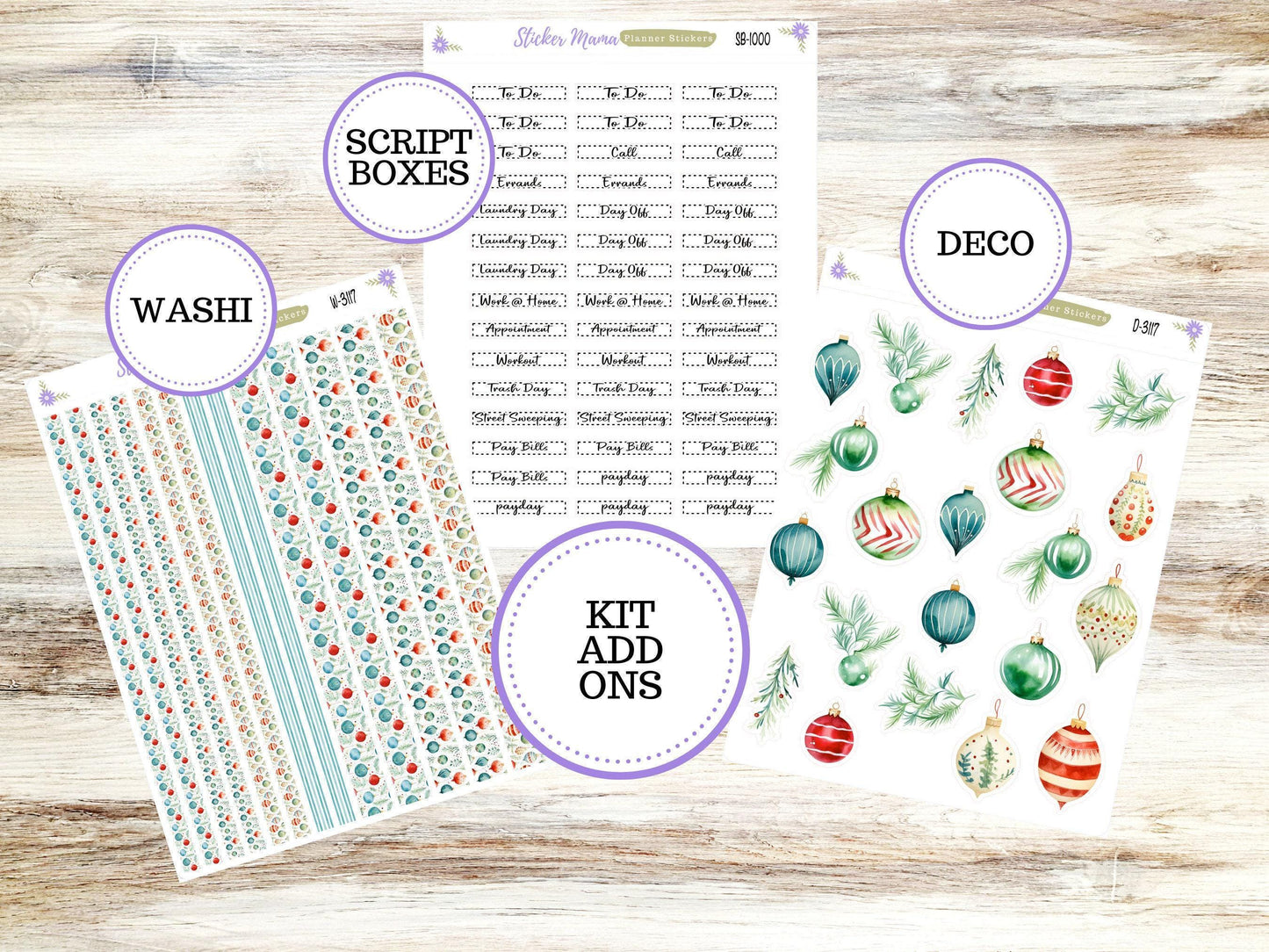 LAUREL DENISE PROJECT December Planner Kit #3117 || Merry Ornaments || Laurel Denise Kit || Laurel Denise Stickers || || December ld