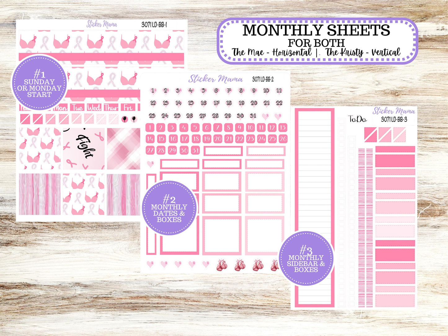 LD BOOK-BOUND Planner Kit #3071 || The Mae || The Kristy || Breast Cancer || Laurel Denise Sticker Kit || Aug 25