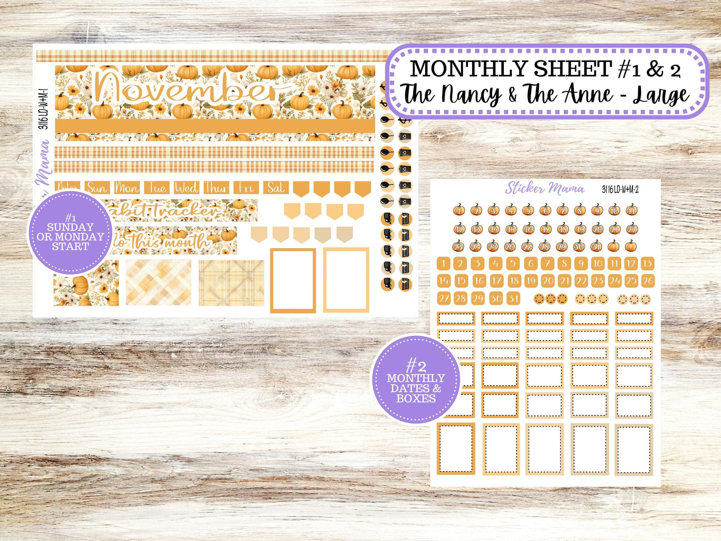 LD “The Nancy & Anne” Large || Week + Month PLANNER Monthly Kit #3116 || Laurel Denise Horizontal Vertical Kit || Floral Harvest || 9-25