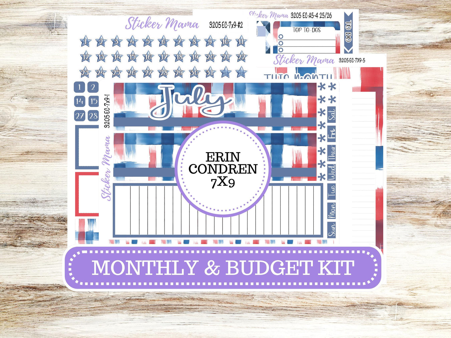 ERIN CONDRE Monthly Kit-3205 || 7X9 || Patriotic Festivities Stickers || - ec July Monthly Kit - Monthly Planner Kits - Monthly Budget
