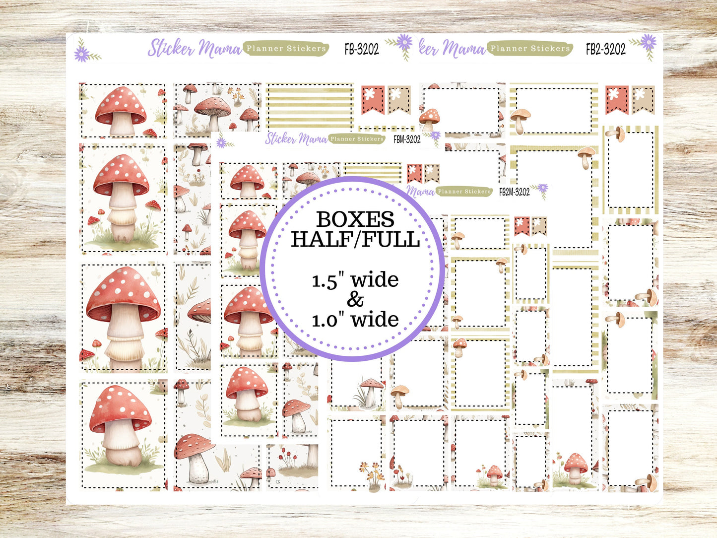 FULL BOXES-3202 || Mushroom Bloom || Planner Stickers || Full Box for Planners || Planner Boxes