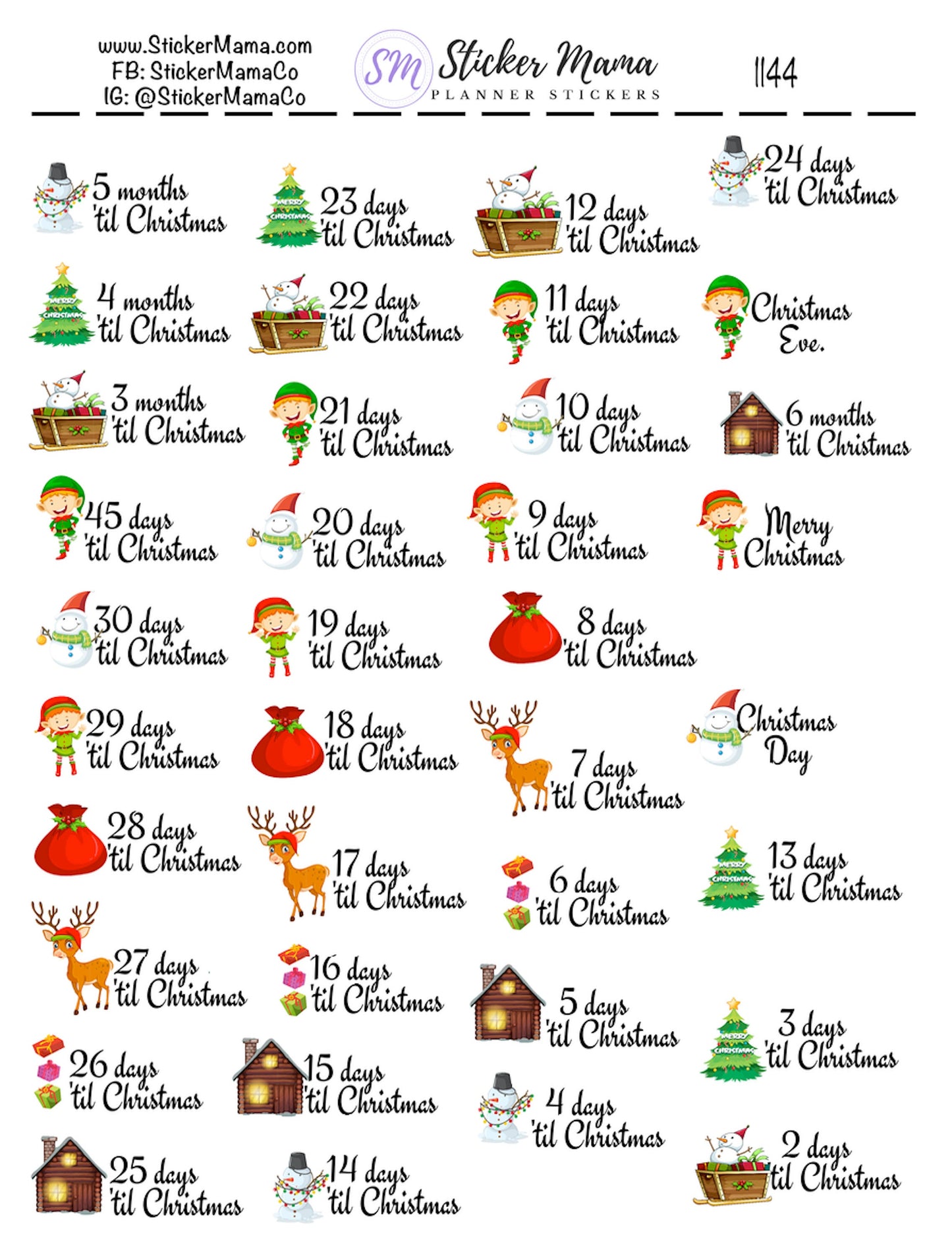 I-1144 - CHRISTMAS COUNTDOWN STICKERS - Christmas Stickers - Planner Stickers