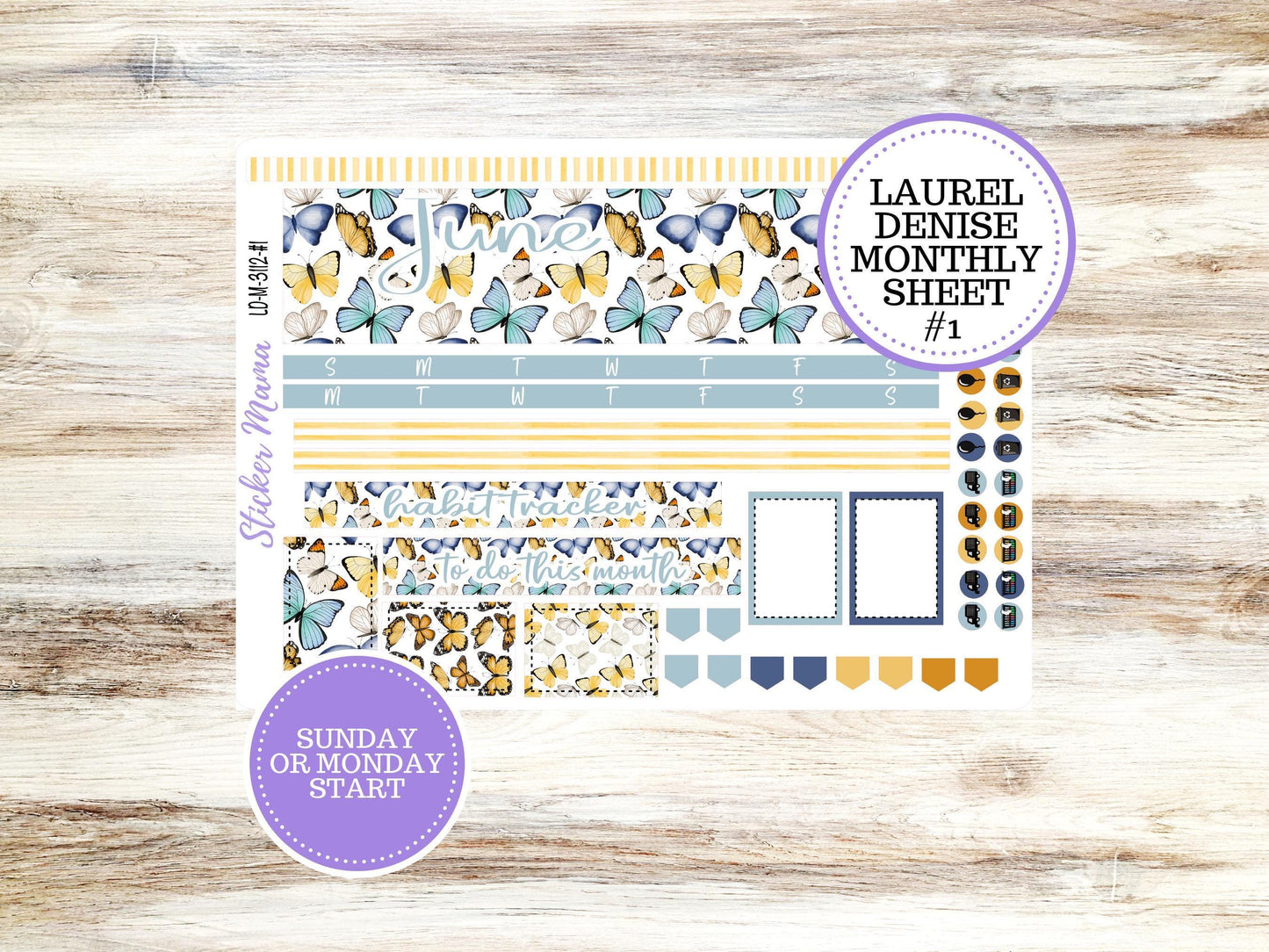 LAUREL DENISE PLANNER Monthly Kit #3112 || Laurel Denise Kit || Ld Stickers || Laurel Denise Horizontal Vertical || Butterfly Bliss
