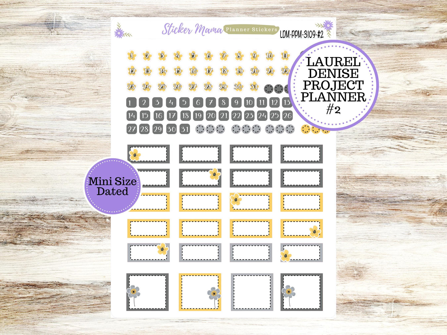LAUREL DENISE PROJECT Mini Size Planner Kit #3109 || Grey and Yellow Floral || Laurel Denise Kit || Laurel Denise Stickers